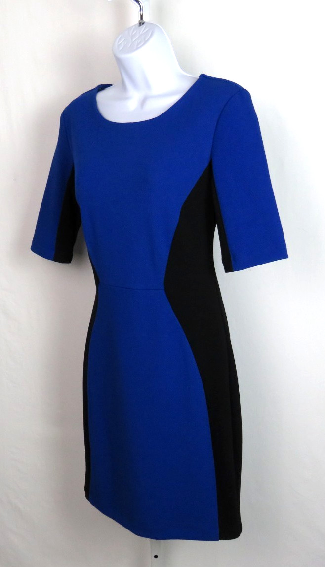 BISOU BISOU SIZE 10 DRESS POLY SPANDEX BLEND BLUE BLACK LINED LIGHT TEXTURE