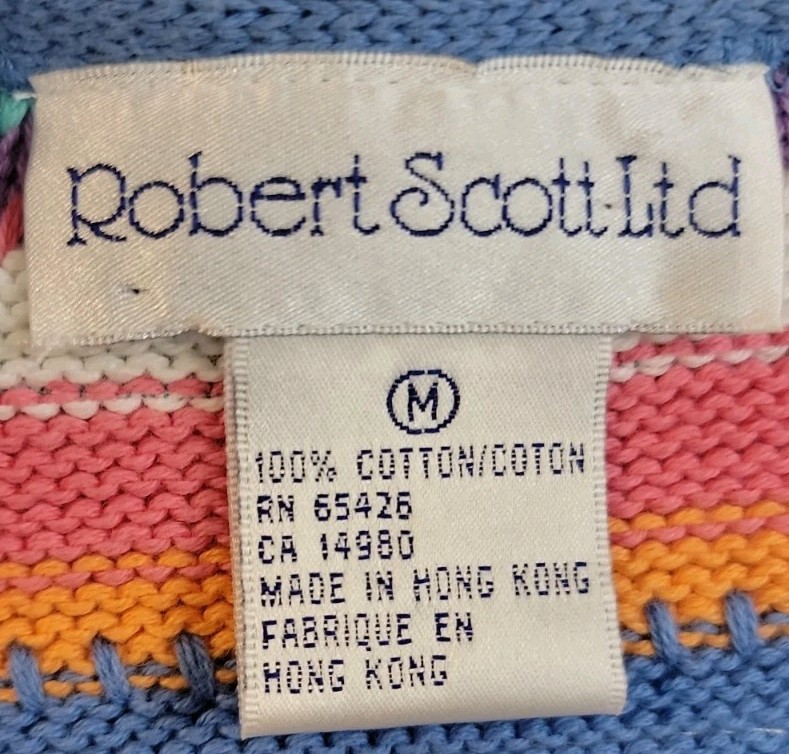 VTG 90s ROBERT SCOTT-LTD Stripe Crochet Womans Vest Med 17×22