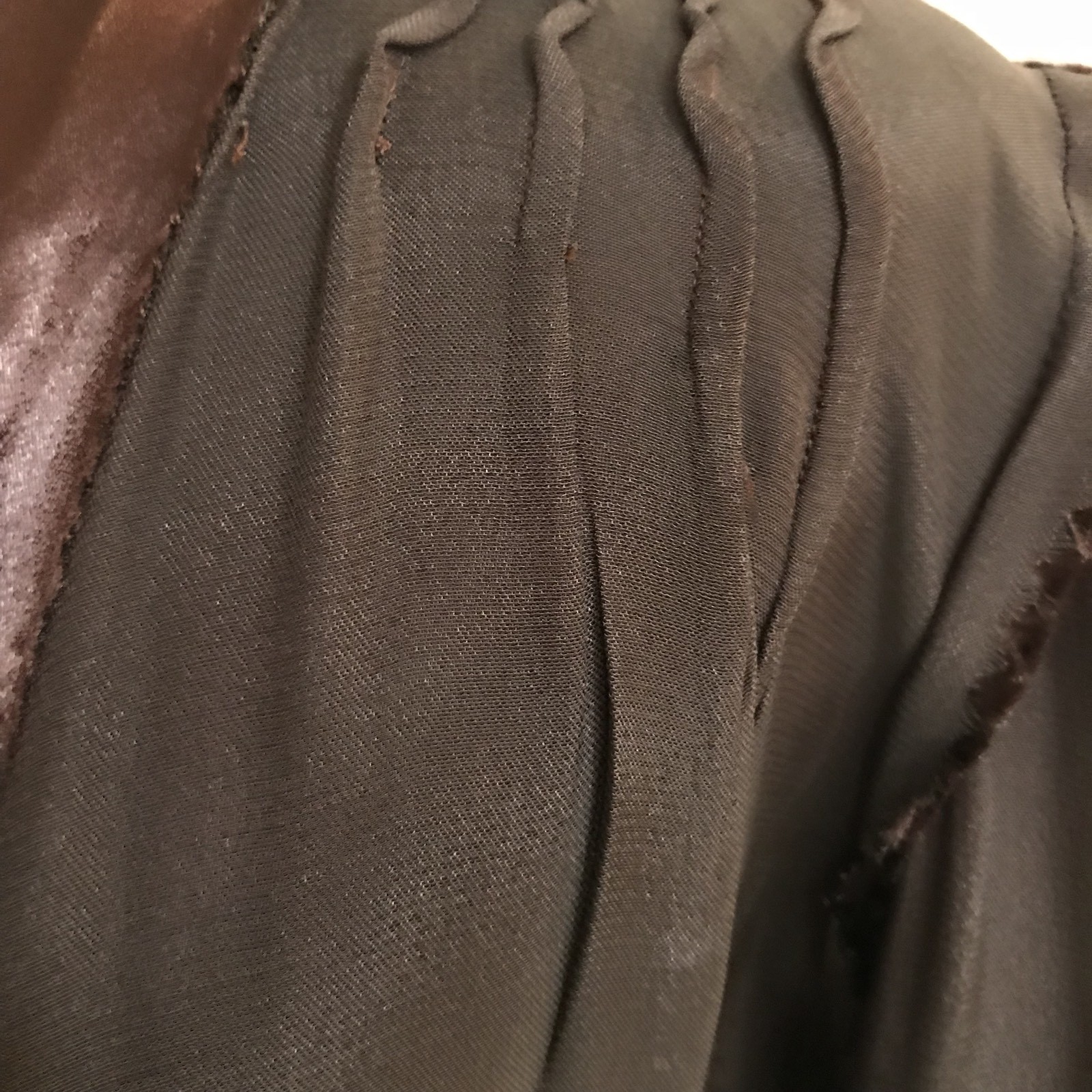 Vintage 30’s Women’s Brown Satin Dress Long Sleeve Matching Cape Macrame Conmar