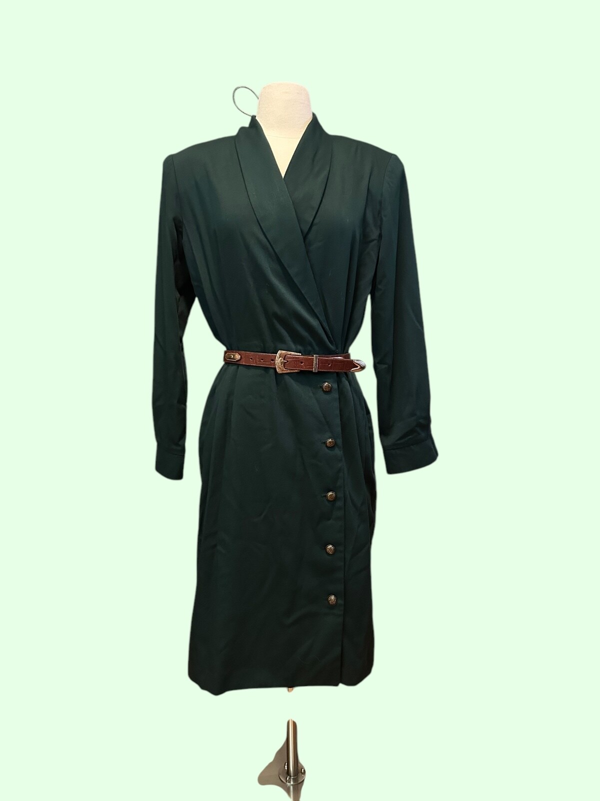 Vintage 80’s Forest Green Retro button up career business dress size medium