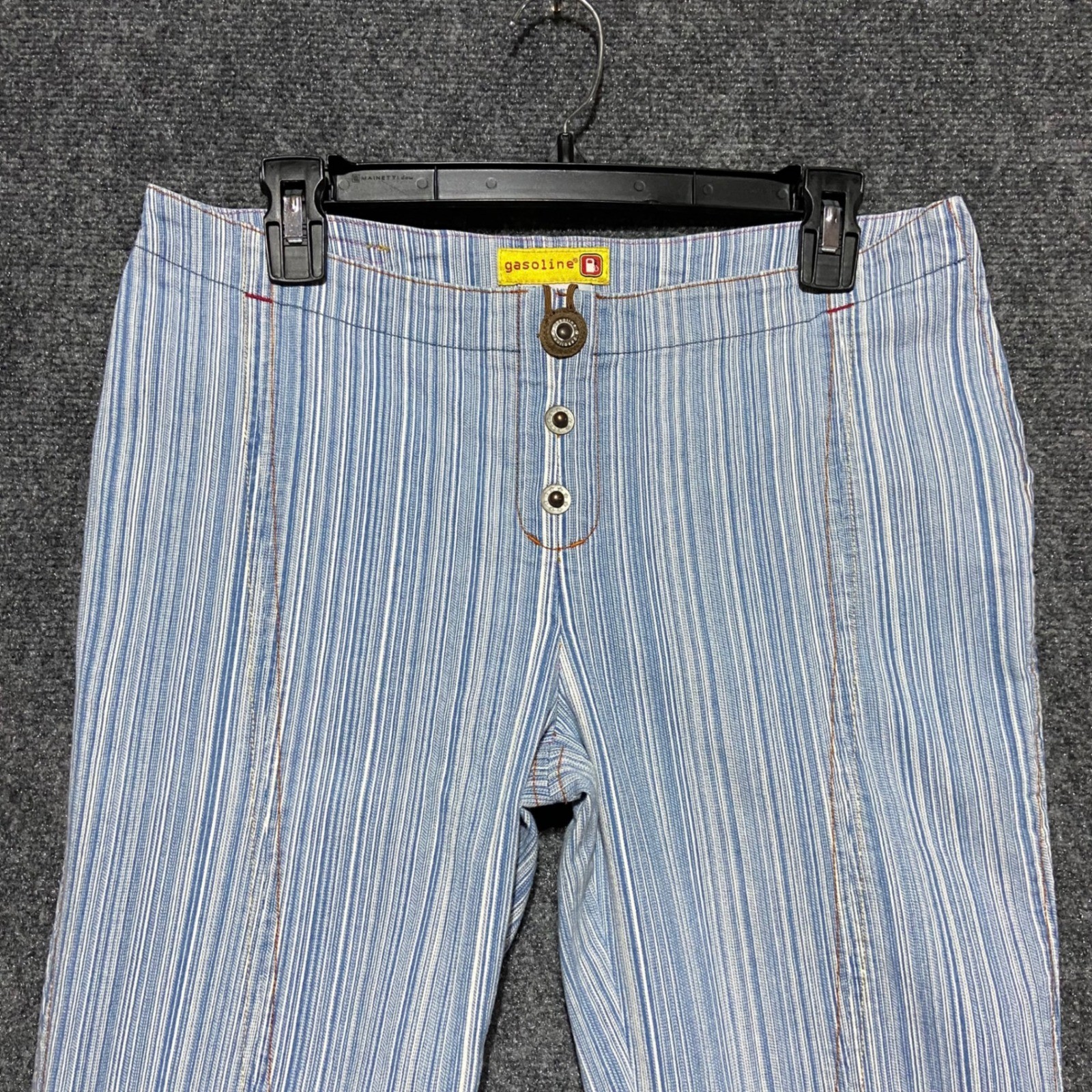 Gasoline Vintage Blue White Striped Flare Bell Bottom Jeans Size 9 Y2K Bratz 90s