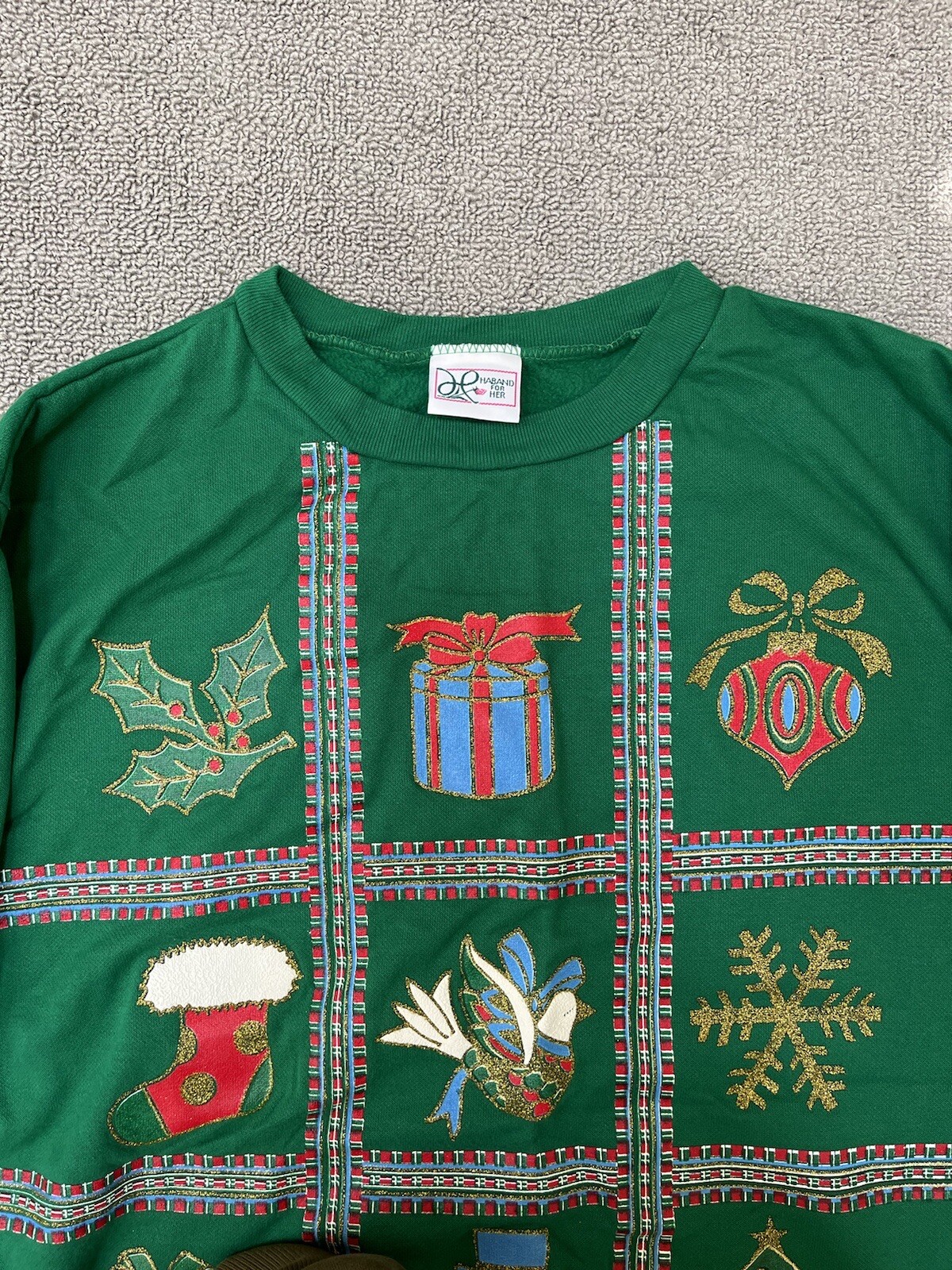 Vintage Haband For Her Christmas Snowman Green Sweatshirt Crew Neck Size M