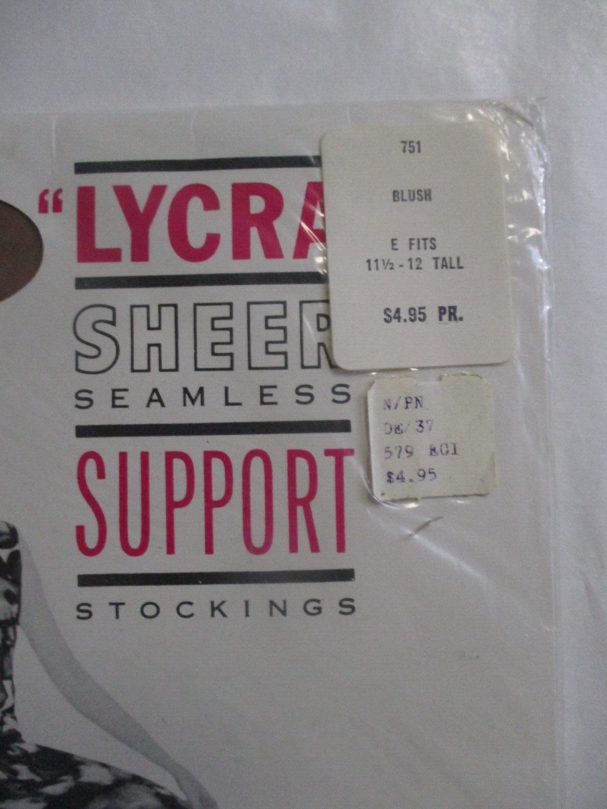1PR VINTAGE UNBRANDED RHT SUPPORT SHEER NYLON STOCKINGS SZ 11 1/2-12 TALL BEIGE