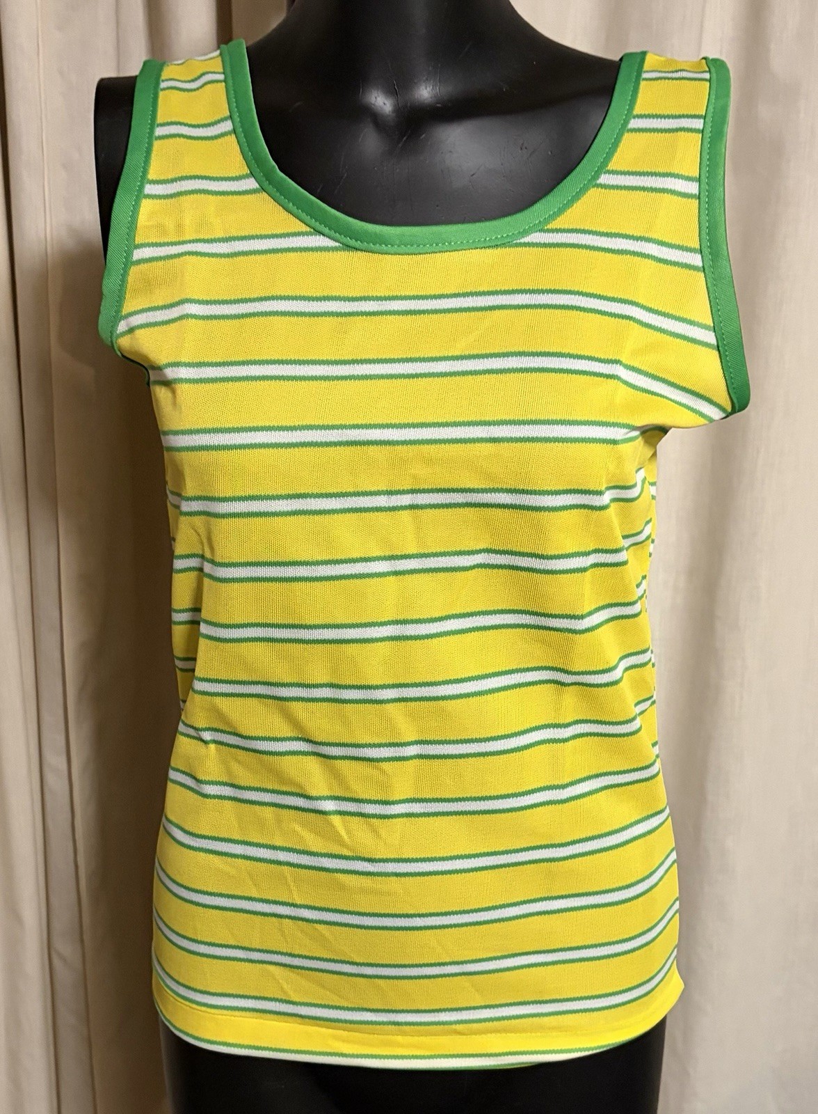 Women’s Sears JR Bazaar Vintage 1970’s Yellow Green White Tank Top Size Small