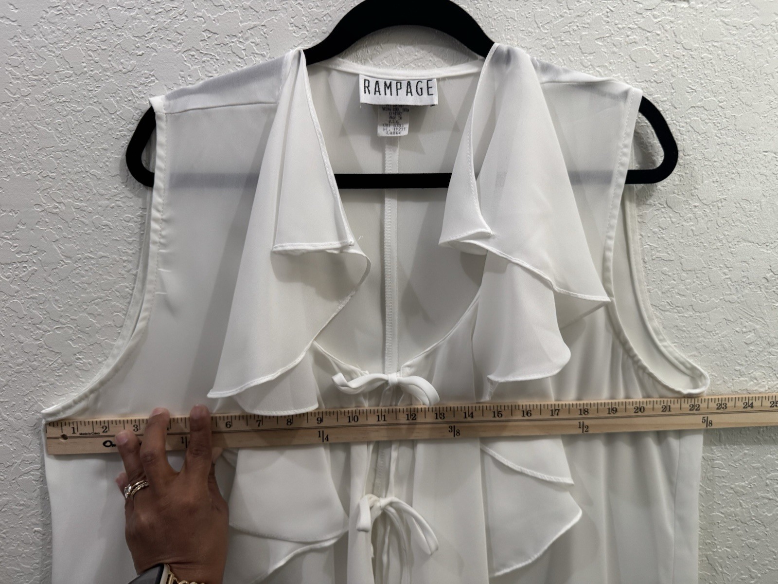 RAMPAGE White Ruffle Sleeveless Blouse Sheer Tie Front Y2K Boho Festival Fairy L