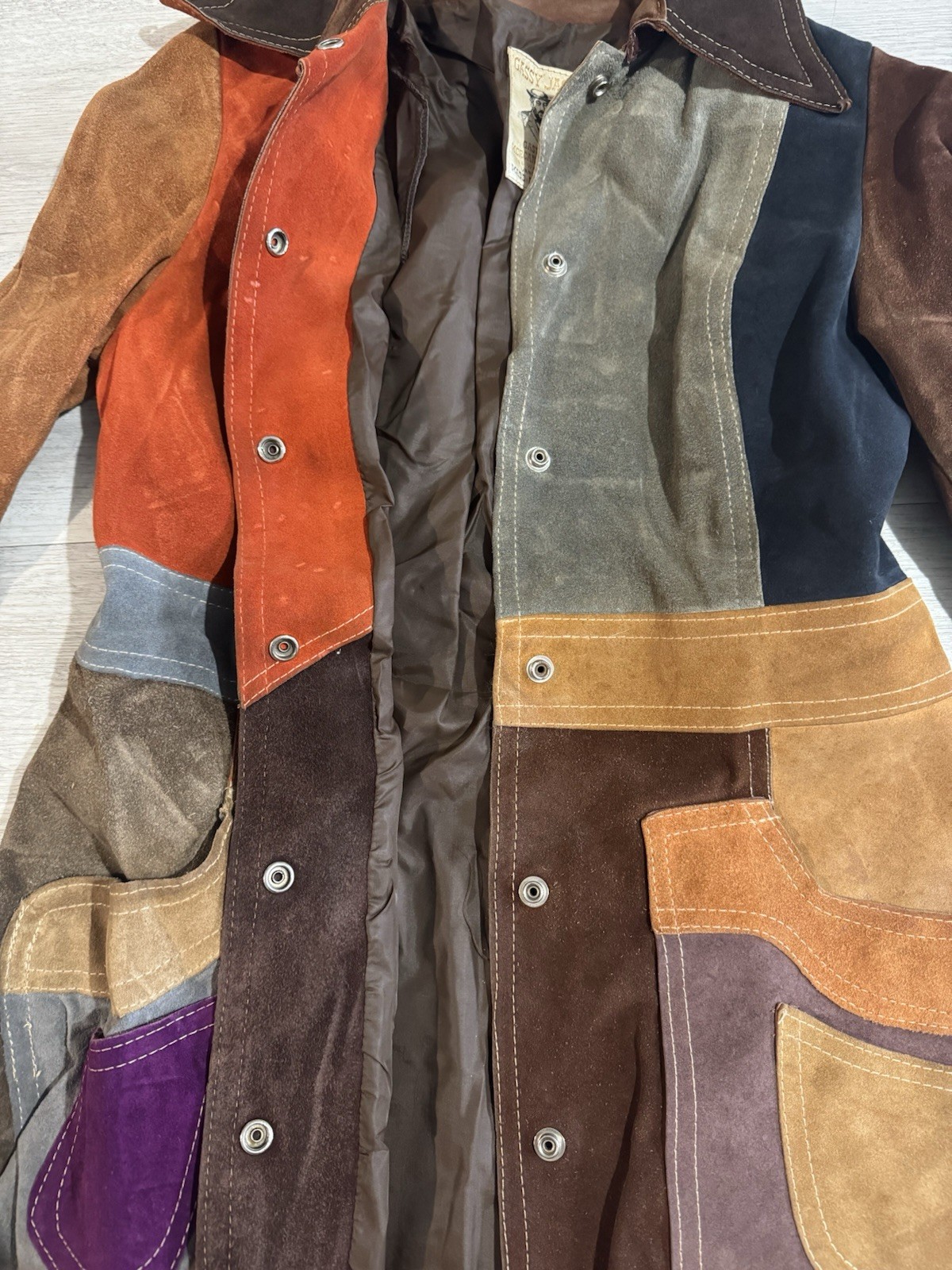 Vintage Gassy Jack Patchwork Suede Jacket Small Brown Orange Coat 70s Vancouver