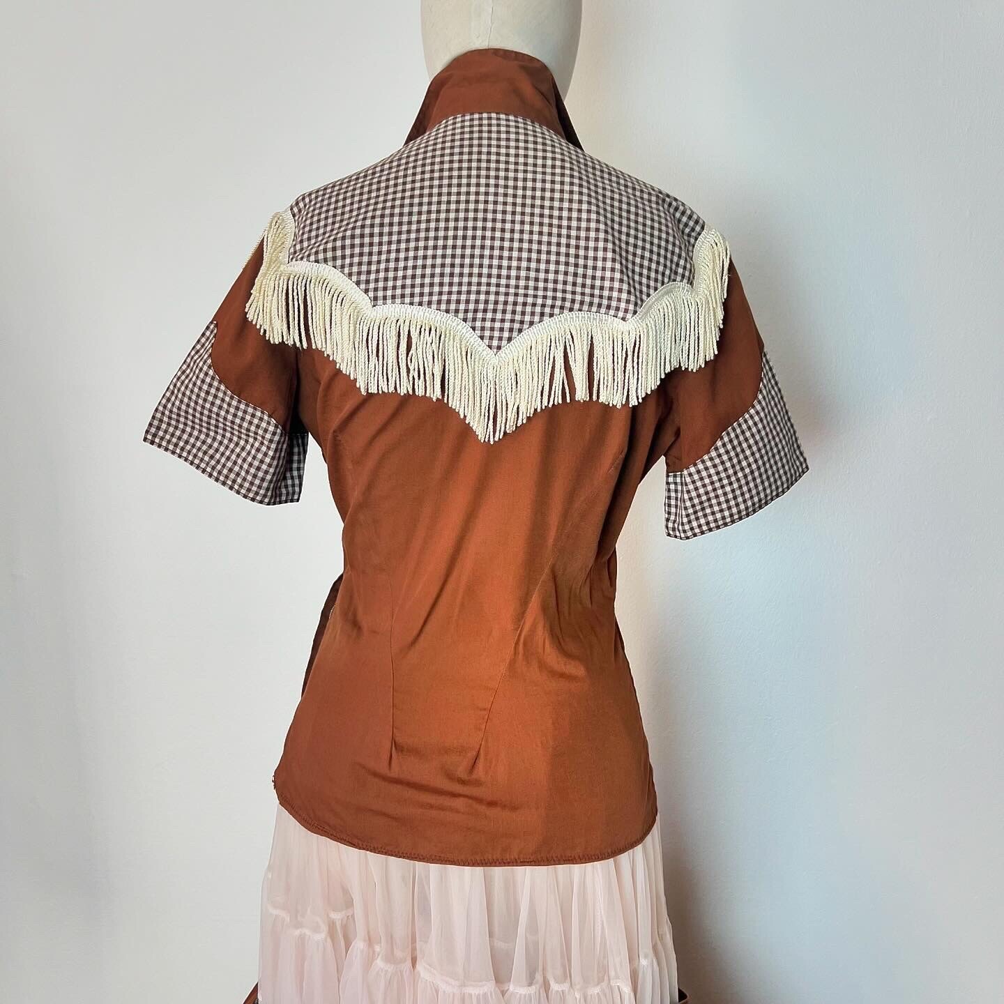 HIS & HERS 60’s Vintage Western Gingham Fringe Shirt Circle Skirt Suit S M L Xl