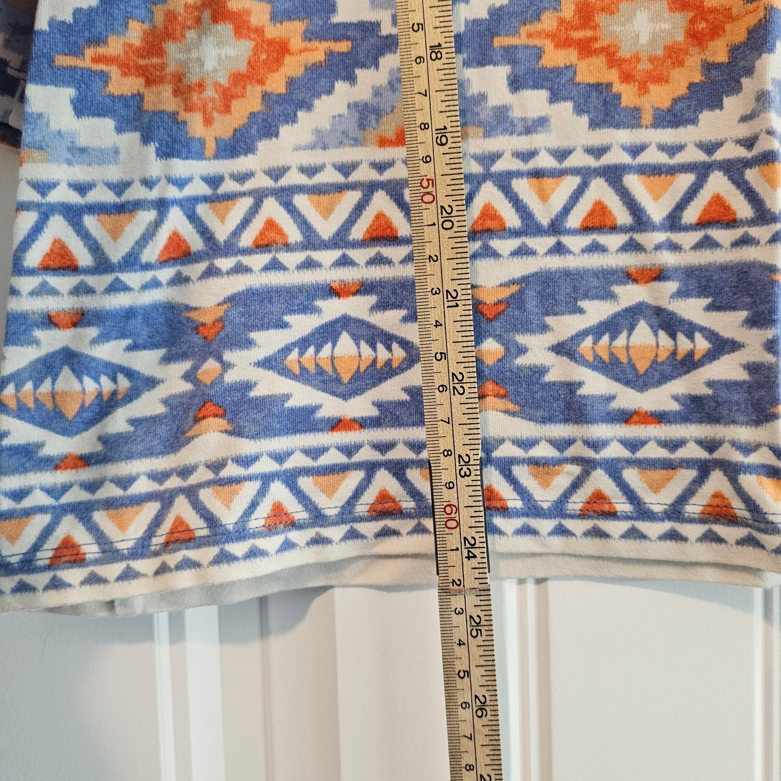 Vintage Ruby Rd. Blouse Womens Medium Blue Orange Geometric Beaded Stretch Y2K