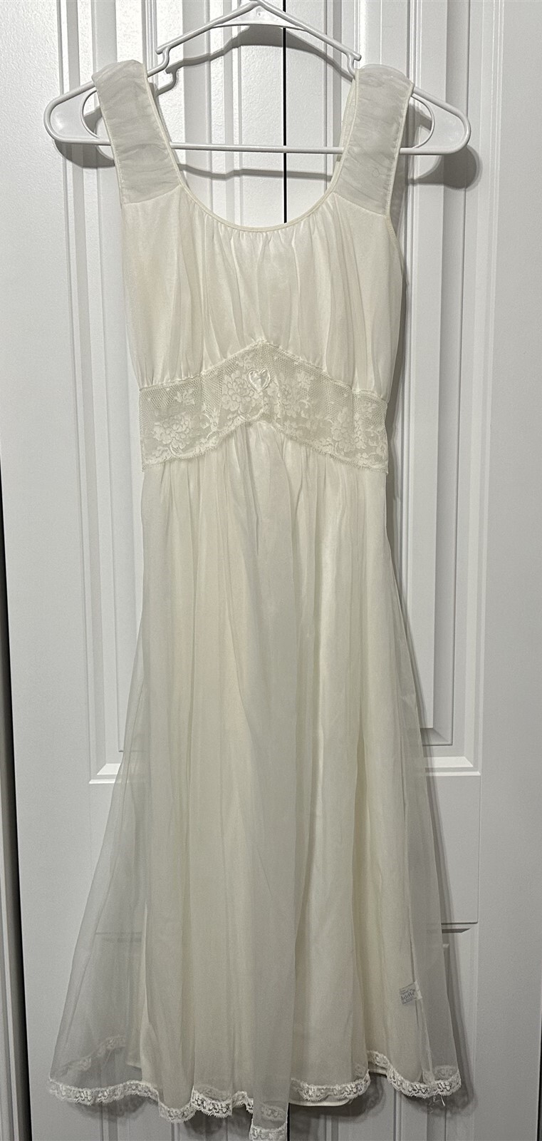 Vintage Radcliffe Nightgown Chemise Nylon Womens Small Off White Sheer Lacey