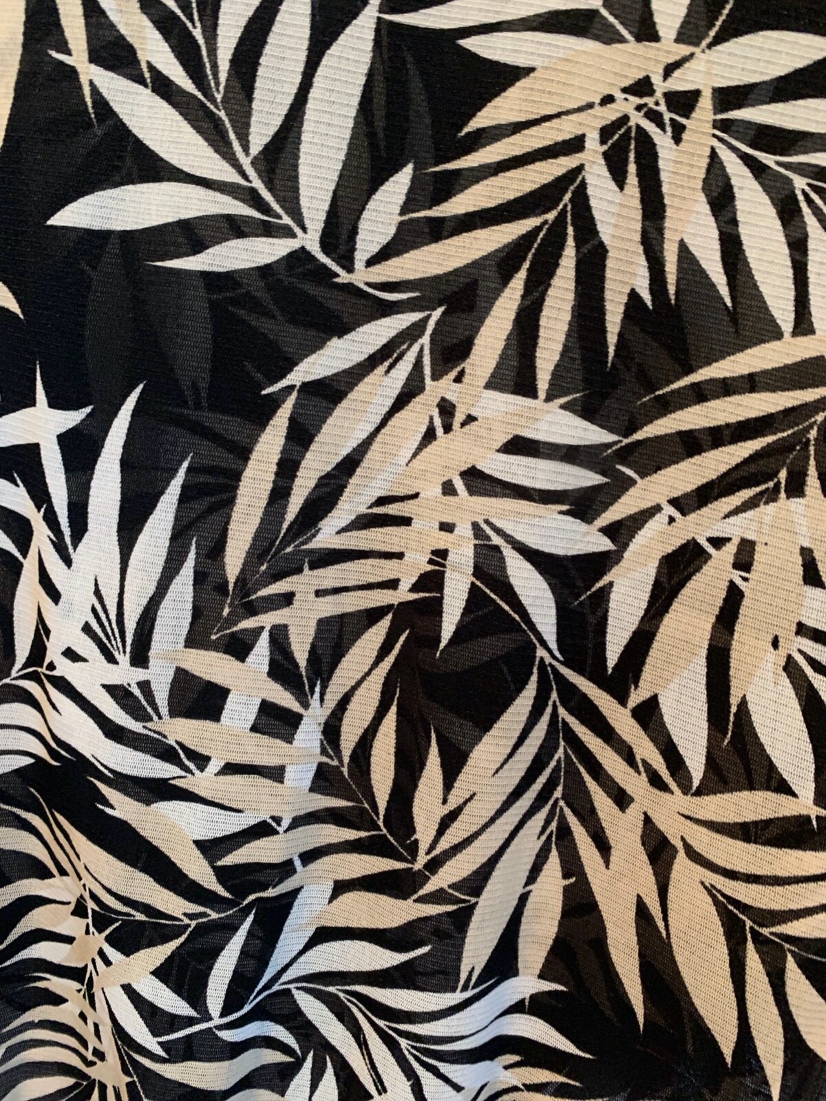 Vintage Spiegel Sheer Poncho Overlay Black Cream & Off White Leaves Pattern M