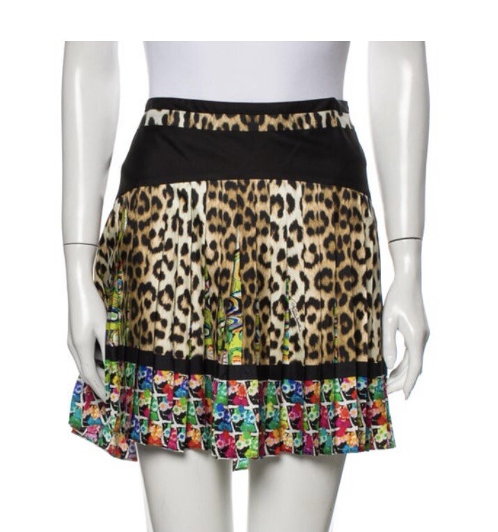 $1390 NWOT ROBERTO CAVALLI SILK LEOPARD PRINT PLEATED MINI SKIRT SZ S US4 IT40