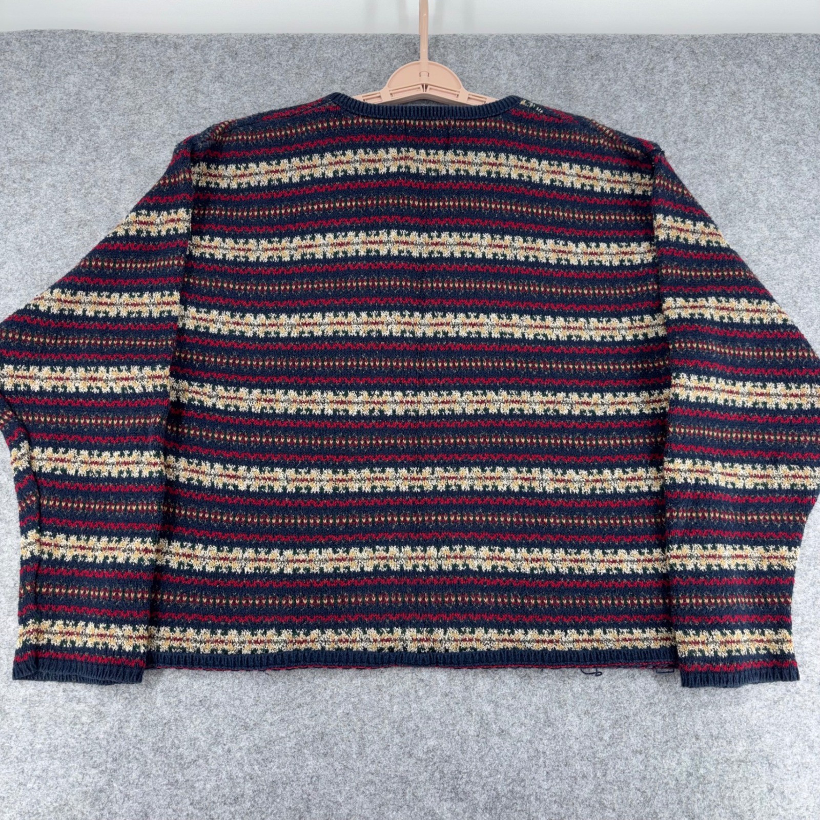 Woolrich Vintage USA Made Fair Isle Knit Sweater Navy Red Tan Womens Large