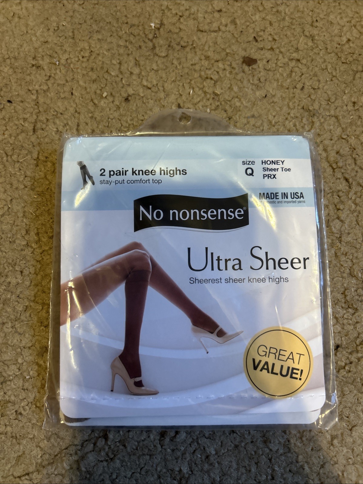 No Nonsense Ultra Sheer Knee Highs Sheer Toe Size Q 2 Pair Honey SEALED
