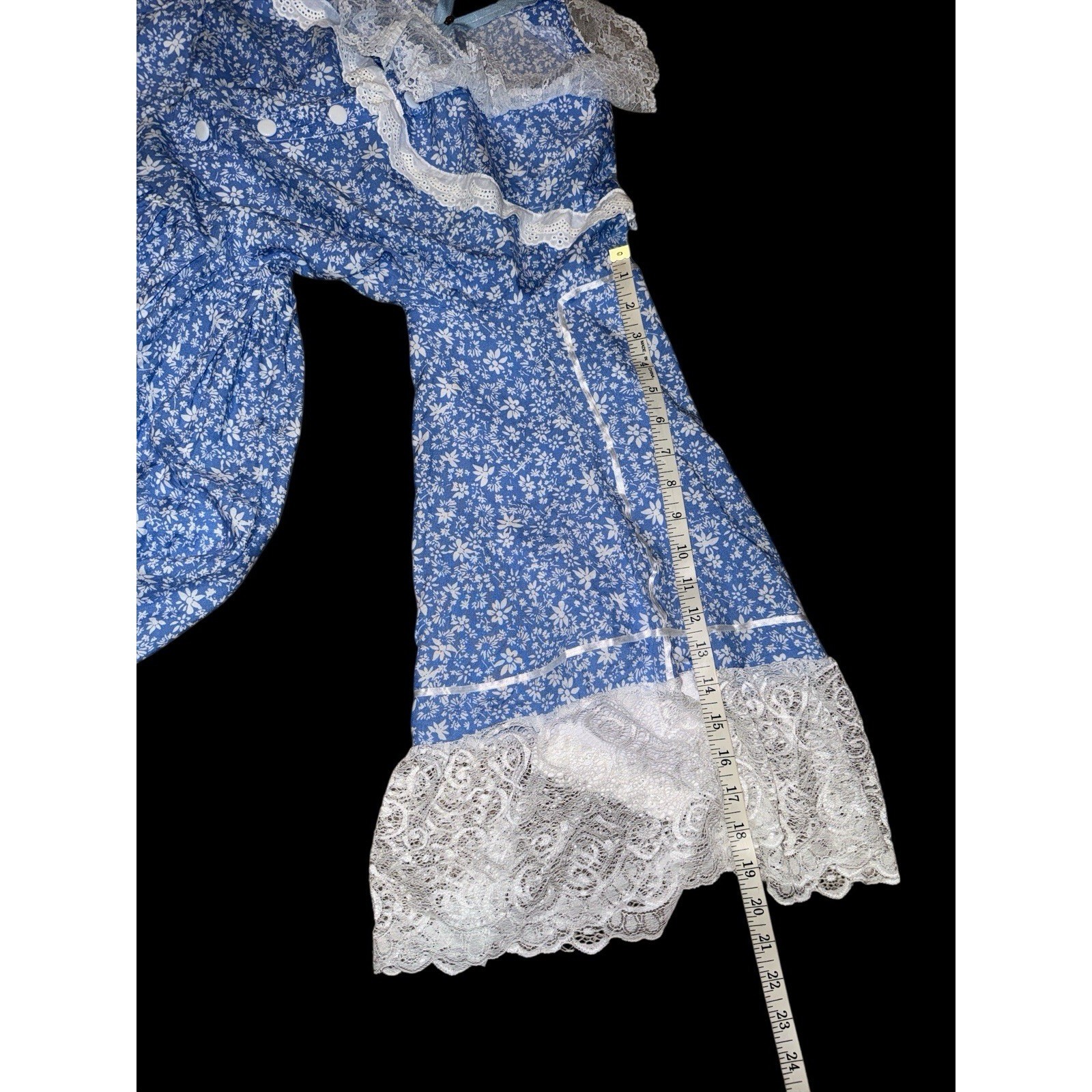 Prairie Style Maxi Dress Women’s L Blue Floral Lace Romantic Victorian Revival