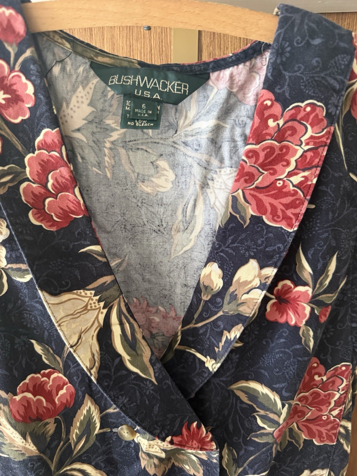 1980s Cottagecore Bushwacker Floral Cotton Dress In Navy Size 6 Made In USA VTG