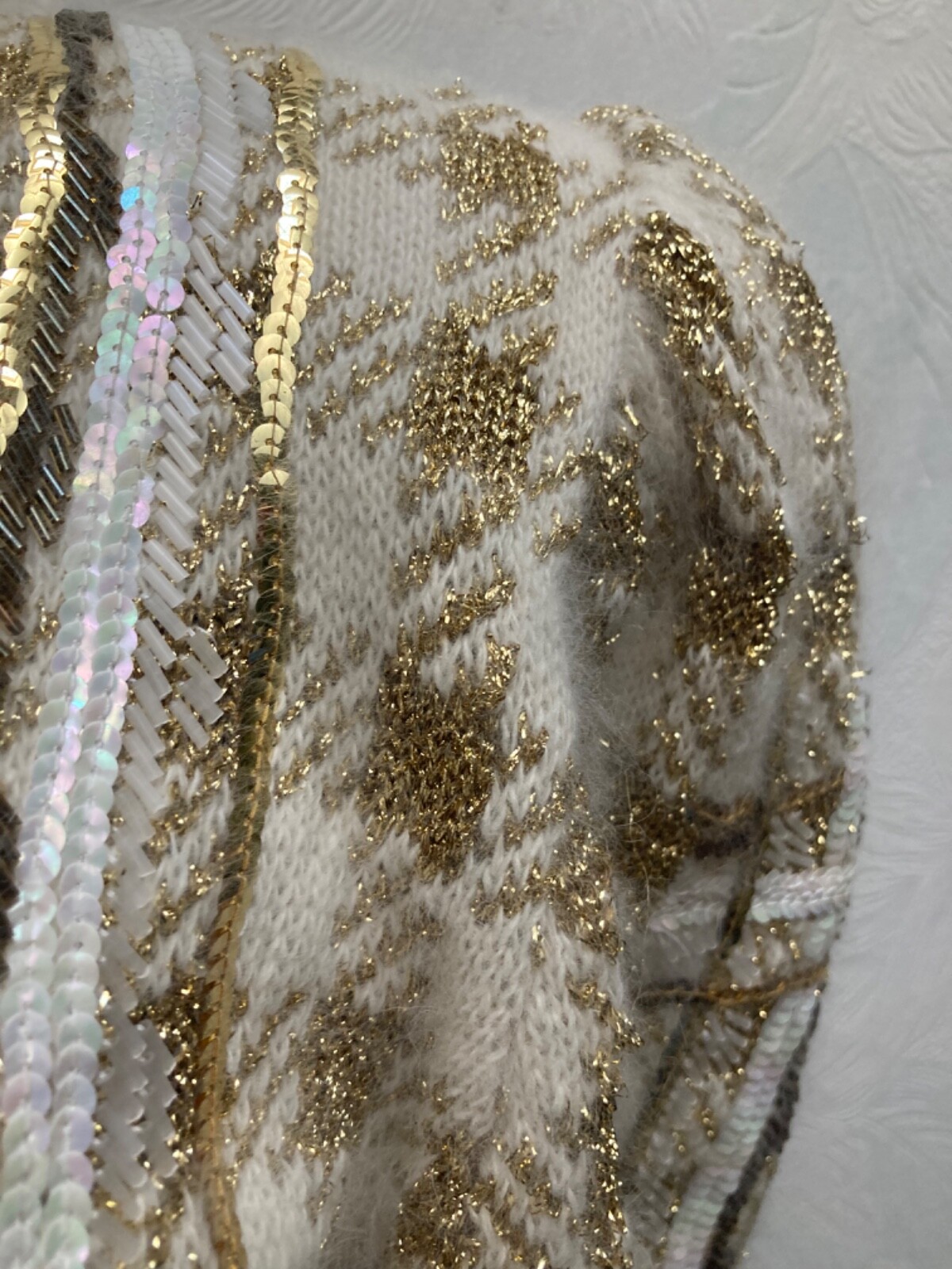 Vintage 1980s Custom Made Angora, Wool Sparkling Knitted Cardigan size S-M.