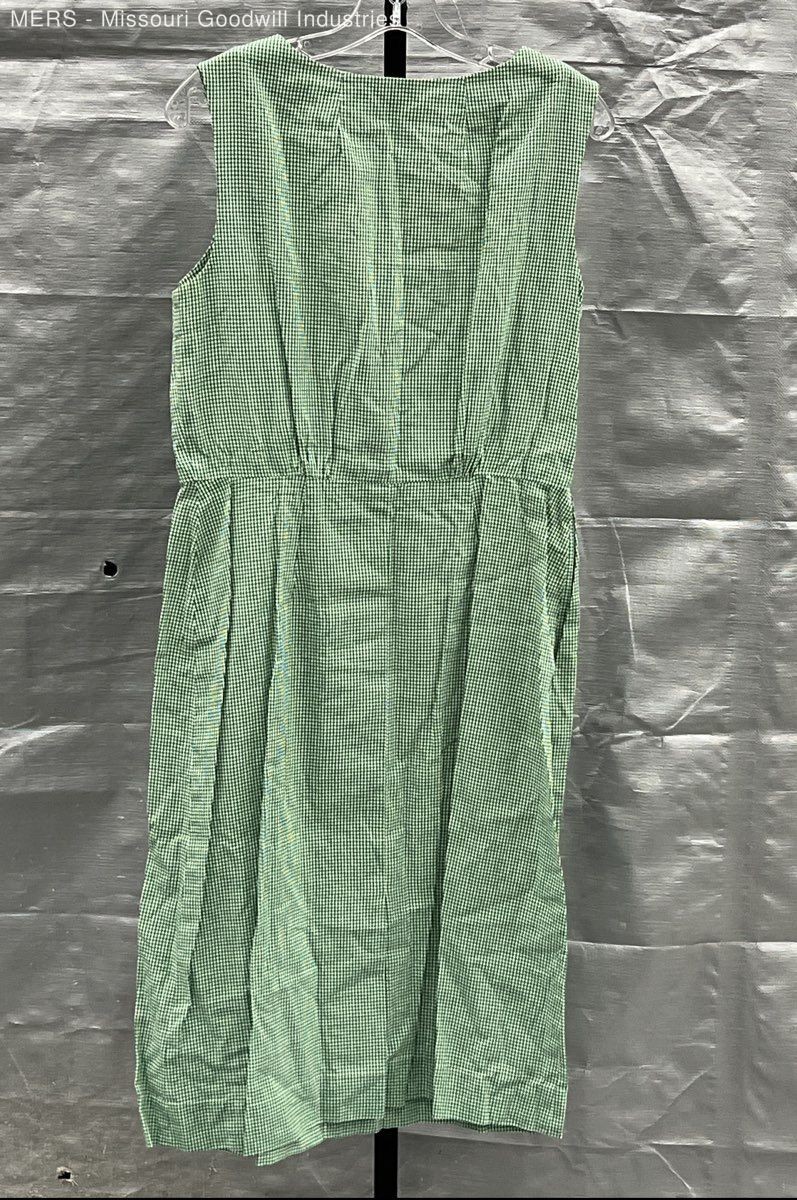 Vintage 60s Green Gingham Check Button Front Pleated Rockabilly Day Dress Sz S