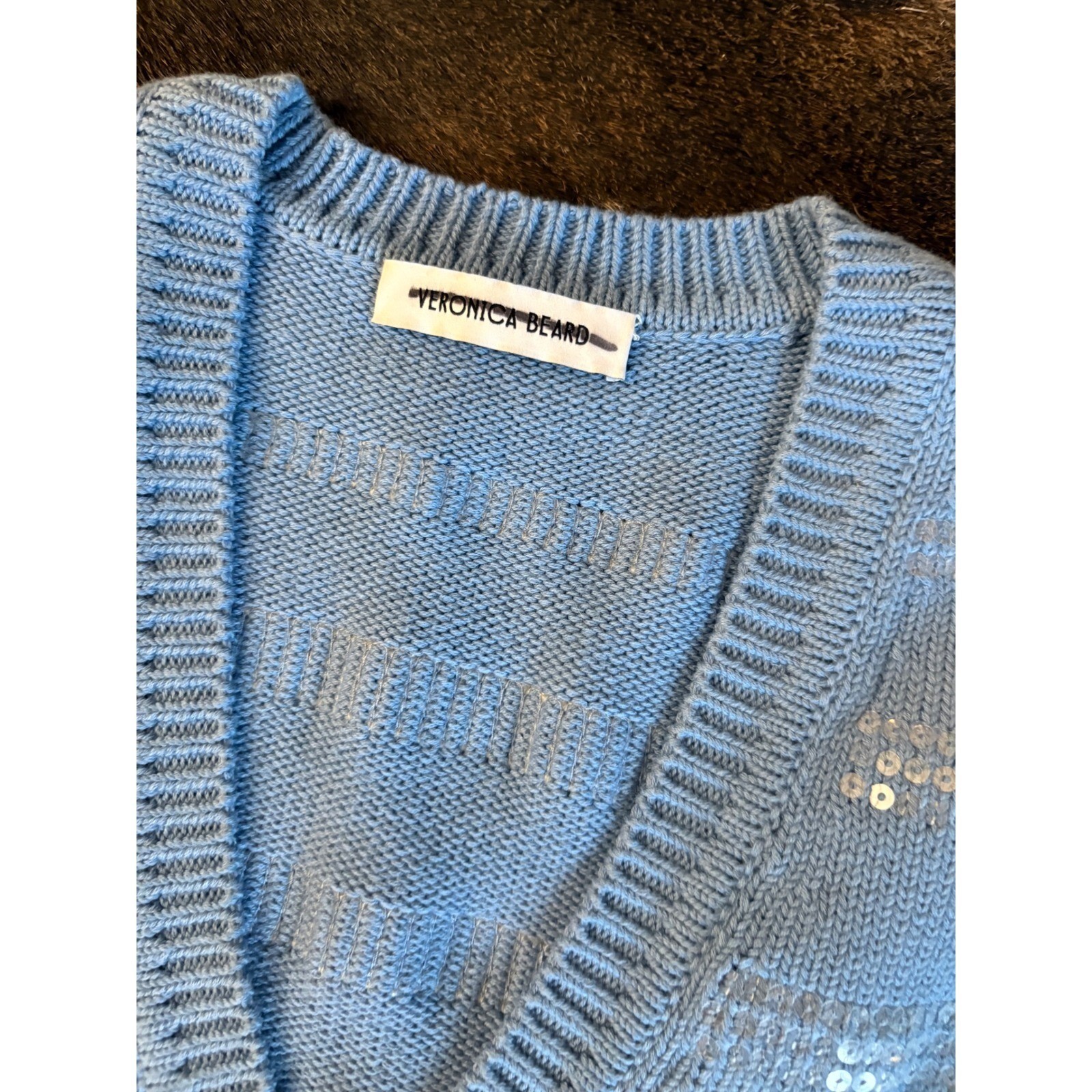 Veronica Beard Sequins Knit Sweater Vest Blue Size Small
