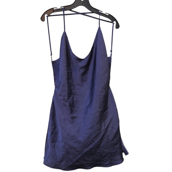Vintage Y2k Backless Navy Slip Dress Slit Baddie Whimsy Satin Romantic Dress Med