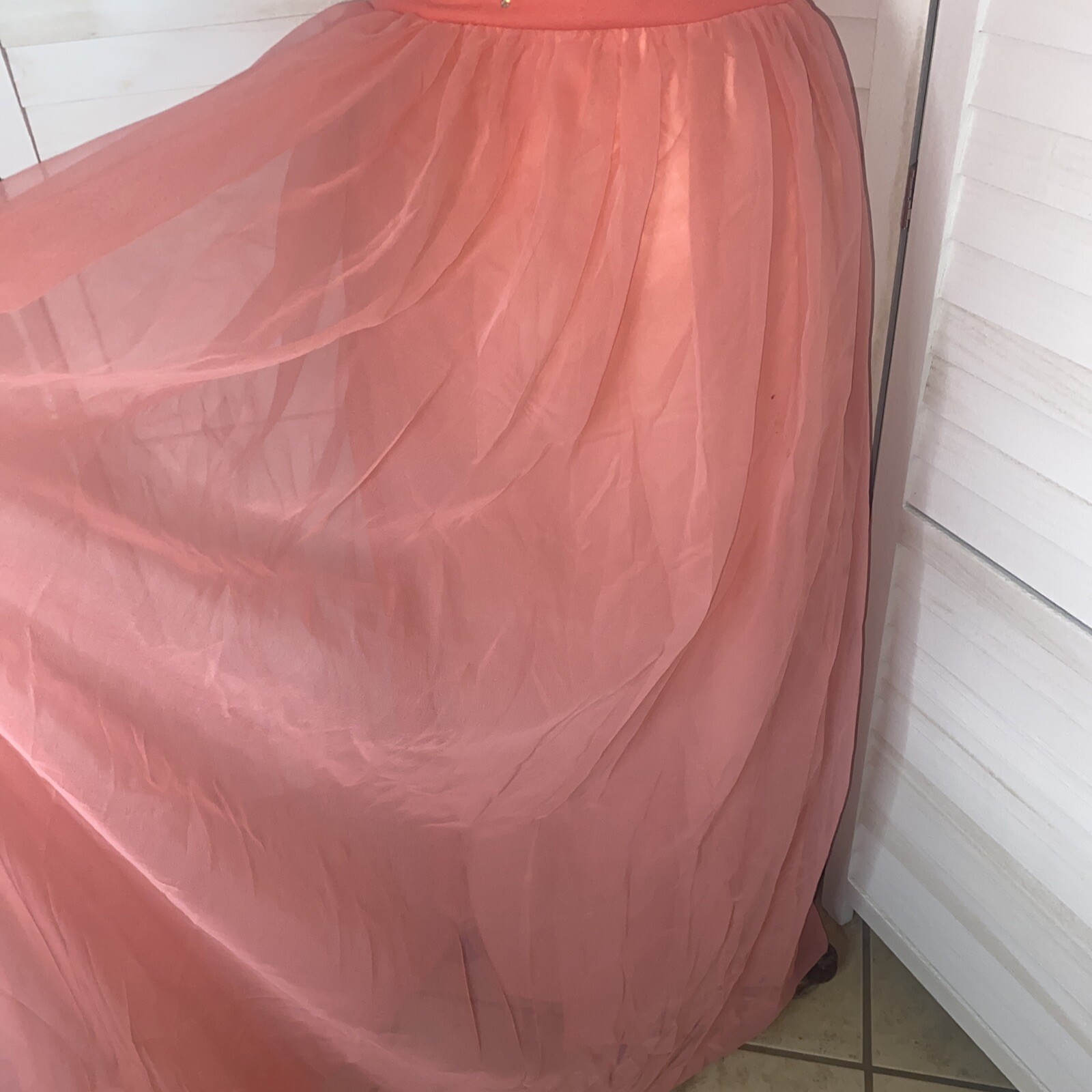 Vintage 60s Salmon Maxi Hostess Elegant Miss Formal Evening Dress Gown Small/Med
