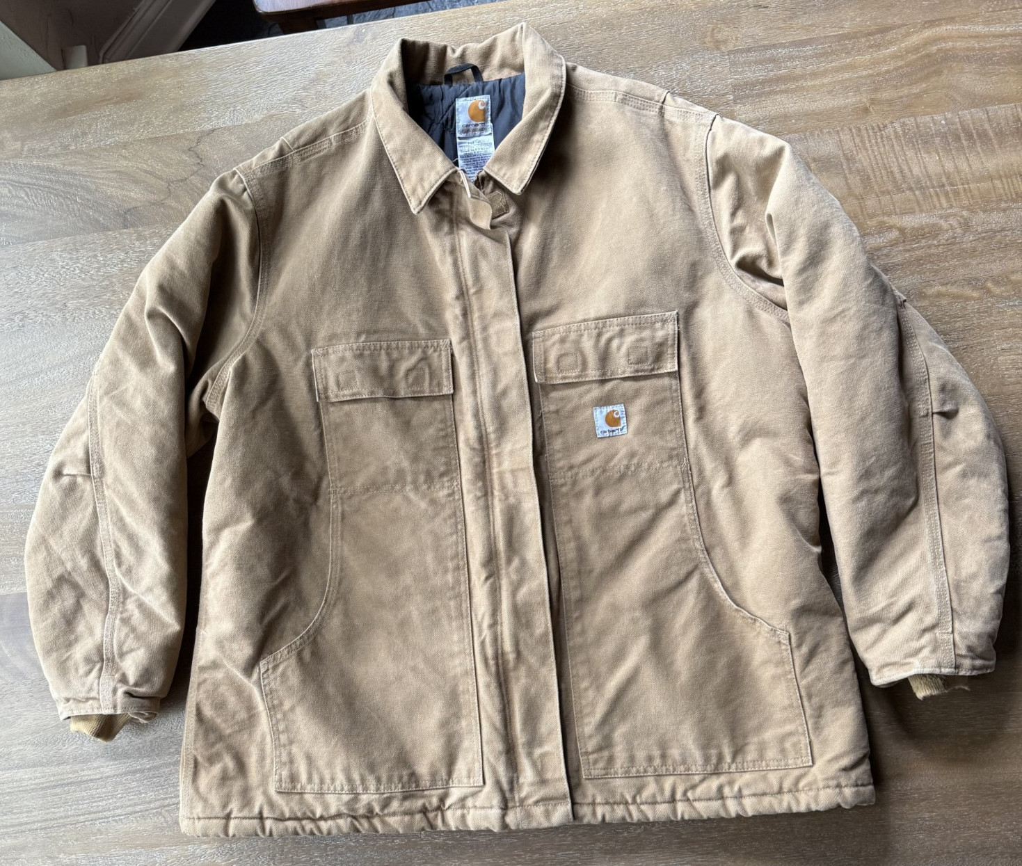 Vtg Carhartt for Women Canvas Camel Quilted Coat RN14806 Sz 2XL