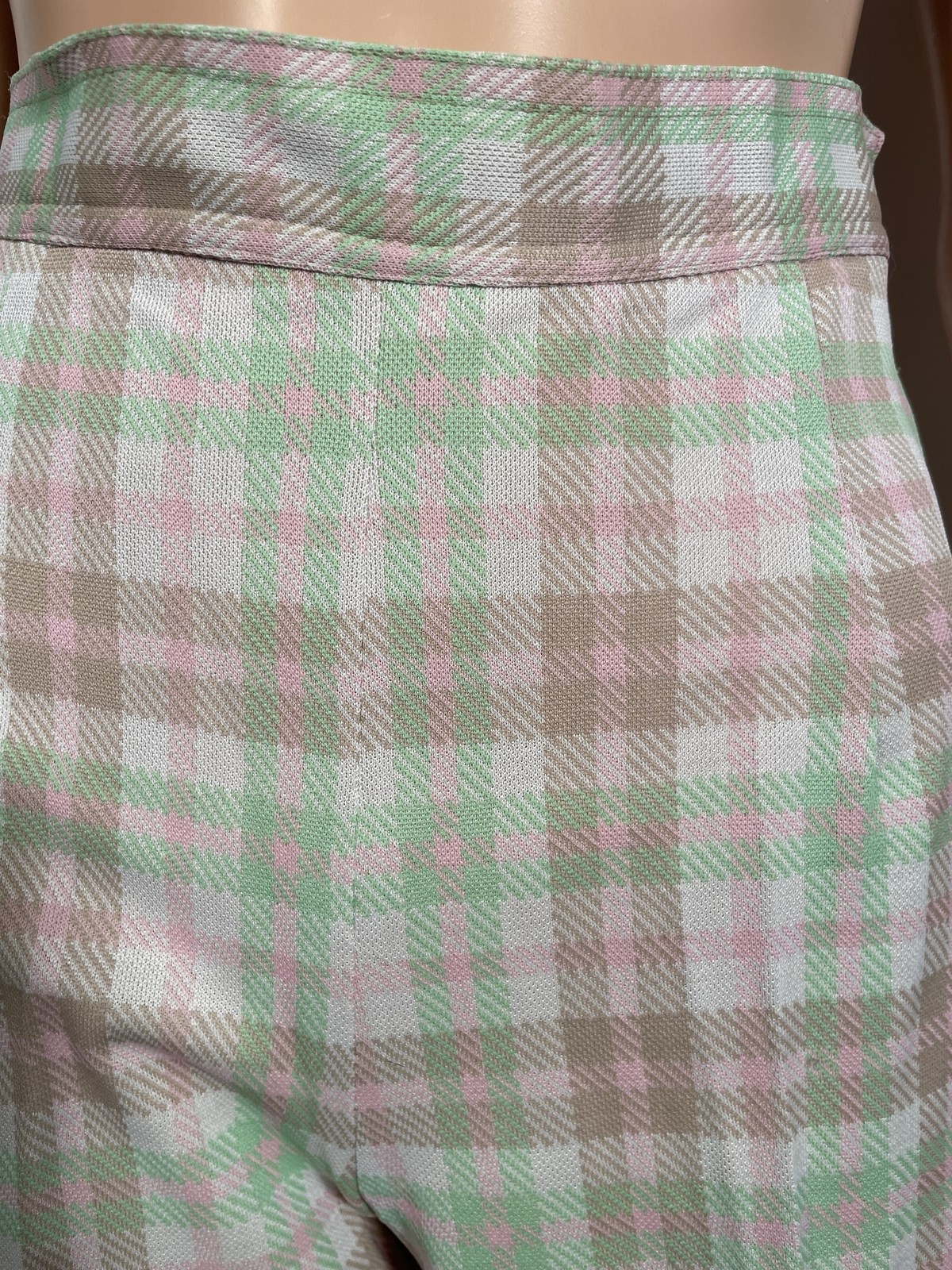 Vintage 1970s Plaid High Waist Wide Leg Polyester Pants Size S