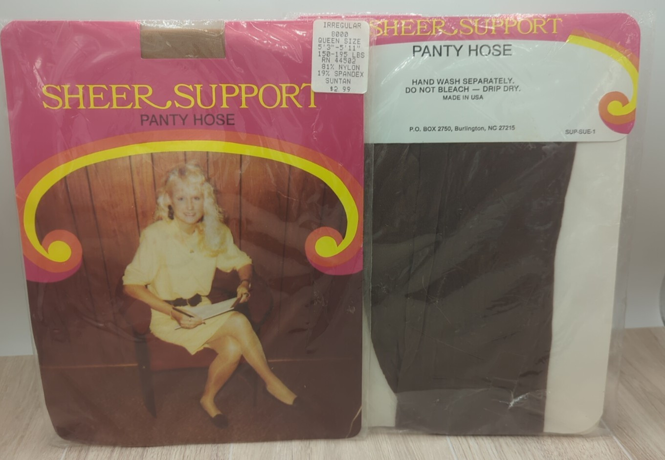 Burlington Sheer Support Vintage Pantyhose Queen Tan/Brown USA Made