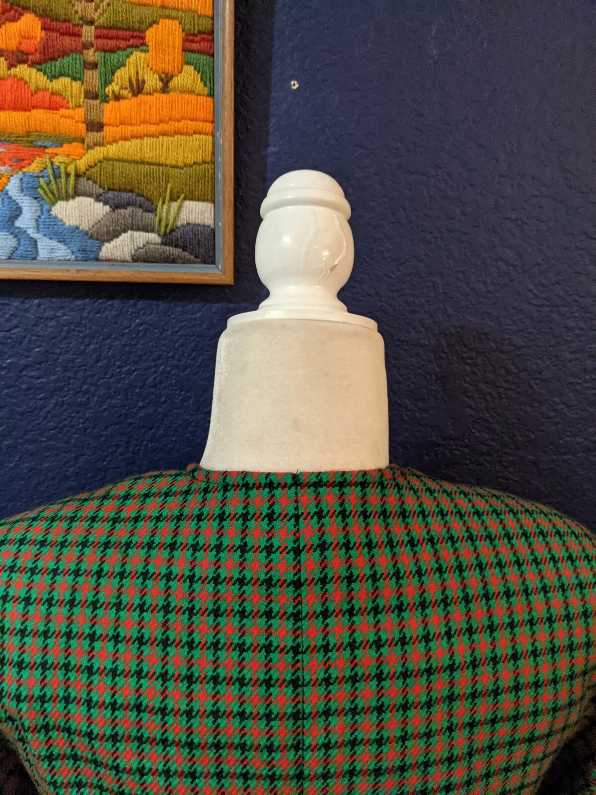 VTG Carlisle Green Red Plaid Collarless Blazer Jacket 100% Wool Sz 6 Small S