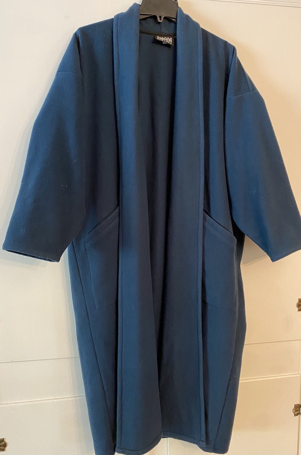Vintage Eileen Fisher Wool Overcoat Duster Teal Slouch Coat Women’s Size 1X 80’s