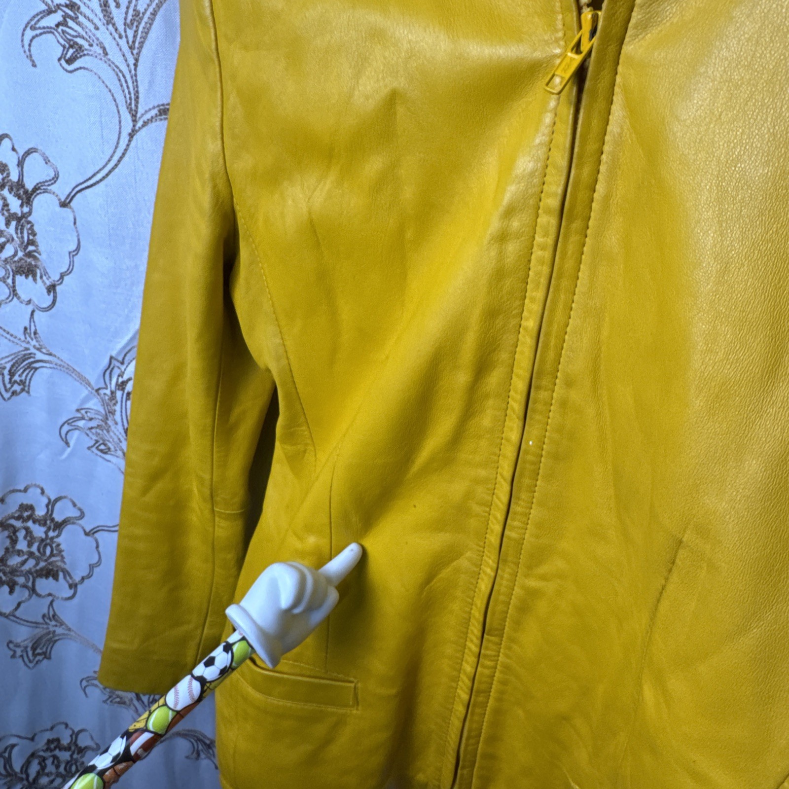 Yellow Lamb Nappa Leather Jacket Evan Davies 6 1980’s Vintage Pre-Owned Pockets