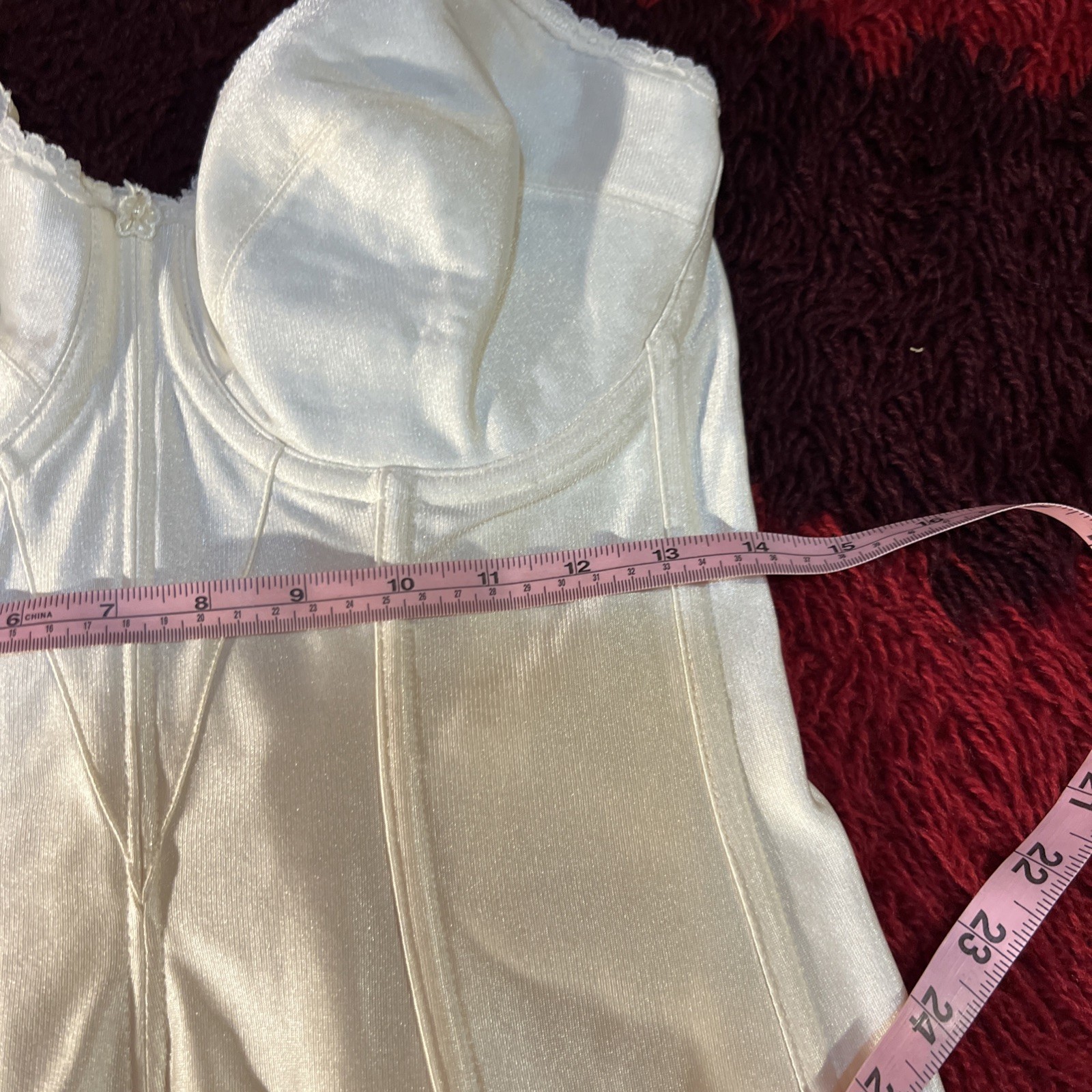 Vintage Carnival Lace Bustier Corset Top Ivory 36DD Garter Straps