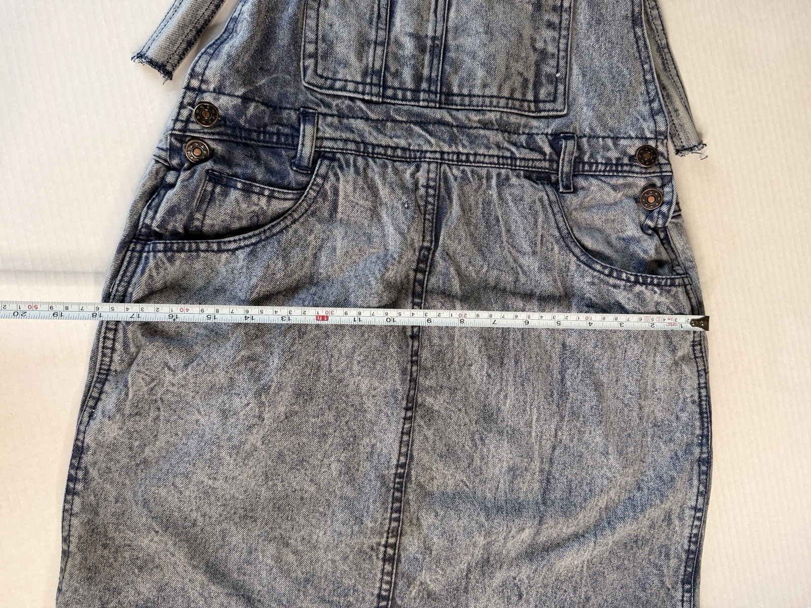 Vintage 80s Belma Womens Acid Washed Overall Skirt Long Denim Jean Stone Large