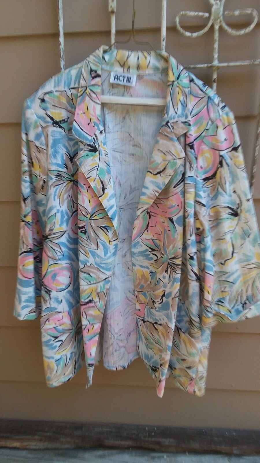 Vintage 80s womens jacket spring multicolor floral 3/4 sleeves by Act III