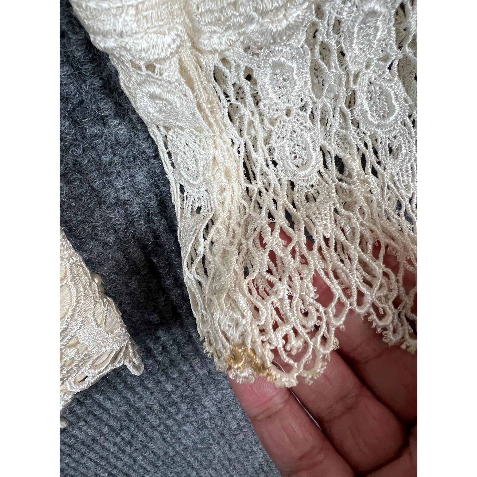 Cottagecore Fairycore Granny Chic Romantic Lace Pearl Jacket Size 11/12