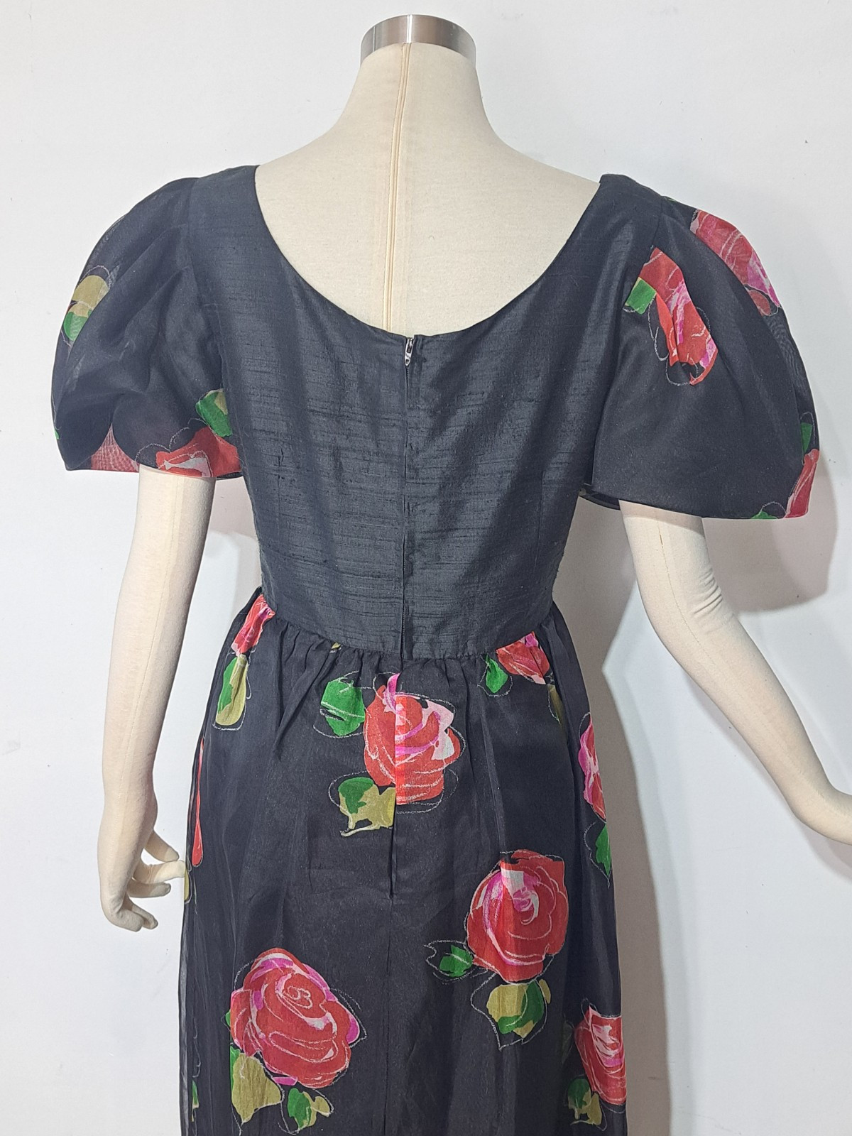 Vintage 1980s Hanae Mori Silk Dress Sz 14 L/XL Floral Roses Cocktail