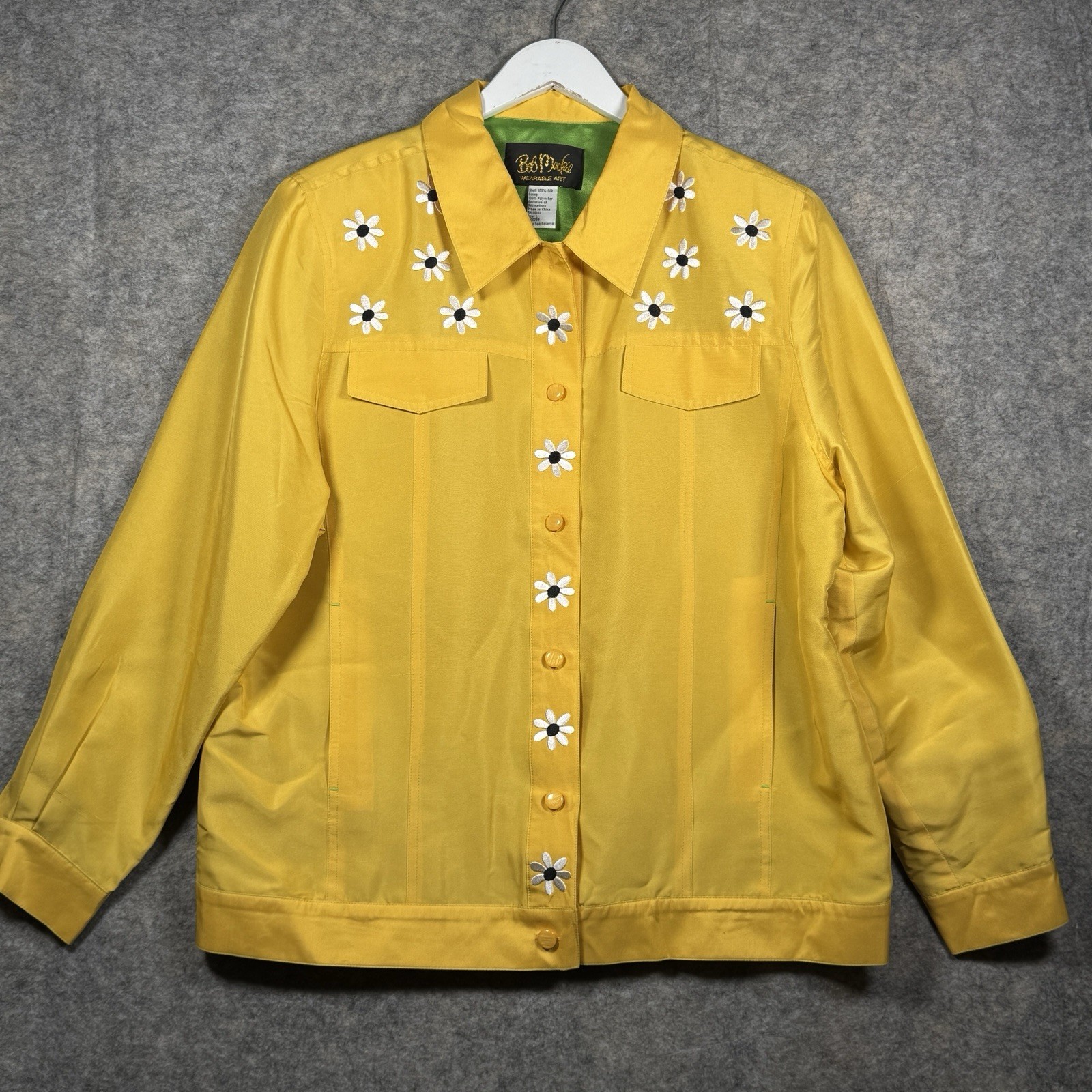 Vintage 90s Womens Bob Mackie Wearable Art Daisies Embroidered Jacket Size L