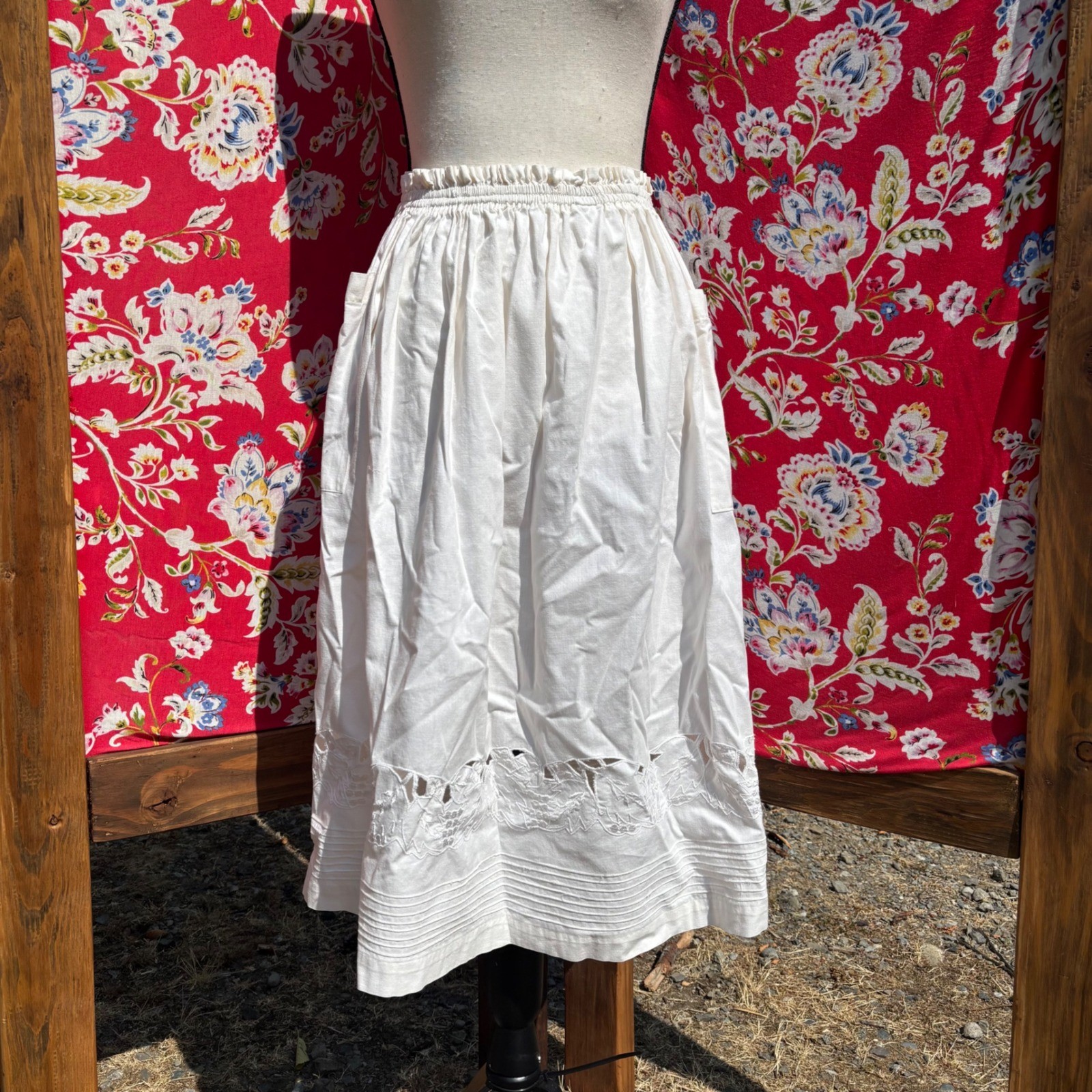Vintage 2 Piece Ivory Whimsy Coastal Cowgirl Prairie Skirt+Blouse Set Size S-M