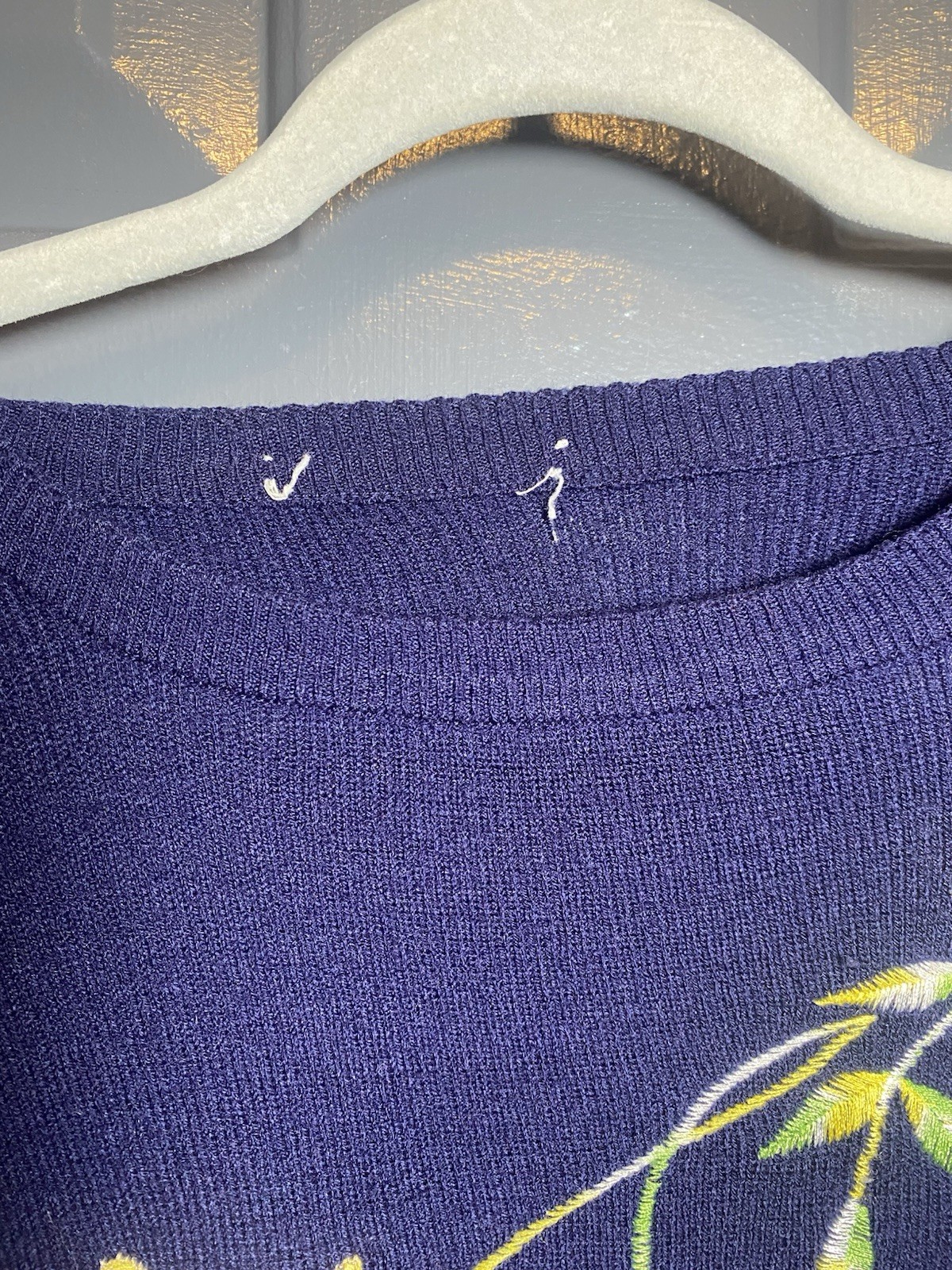 Vintage Women’s Bonnie Lee Leroy Blue Sweater Acrylic 70s Colorful Butterflies