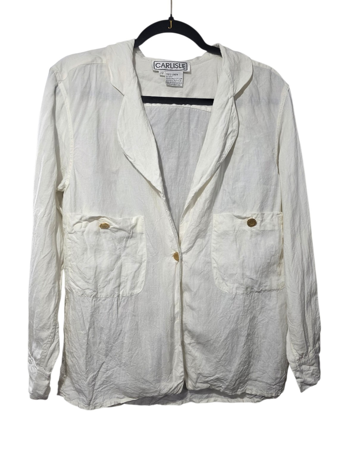 Carlisle 100% Linen Button Up Shirt Size 12 White Long Sleeve