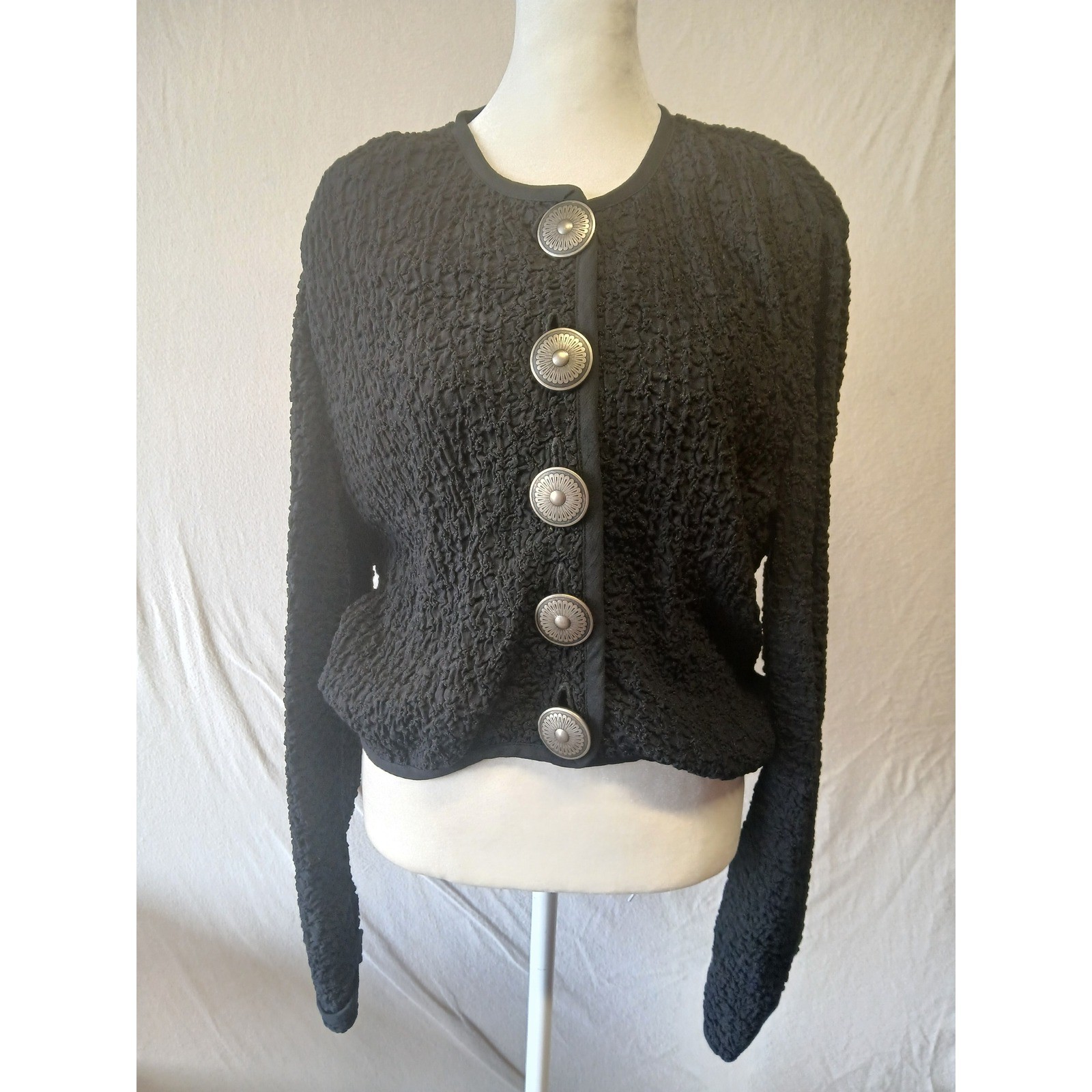 Vtg Double D ranch wear button up sweater padded shoulder small tree textured