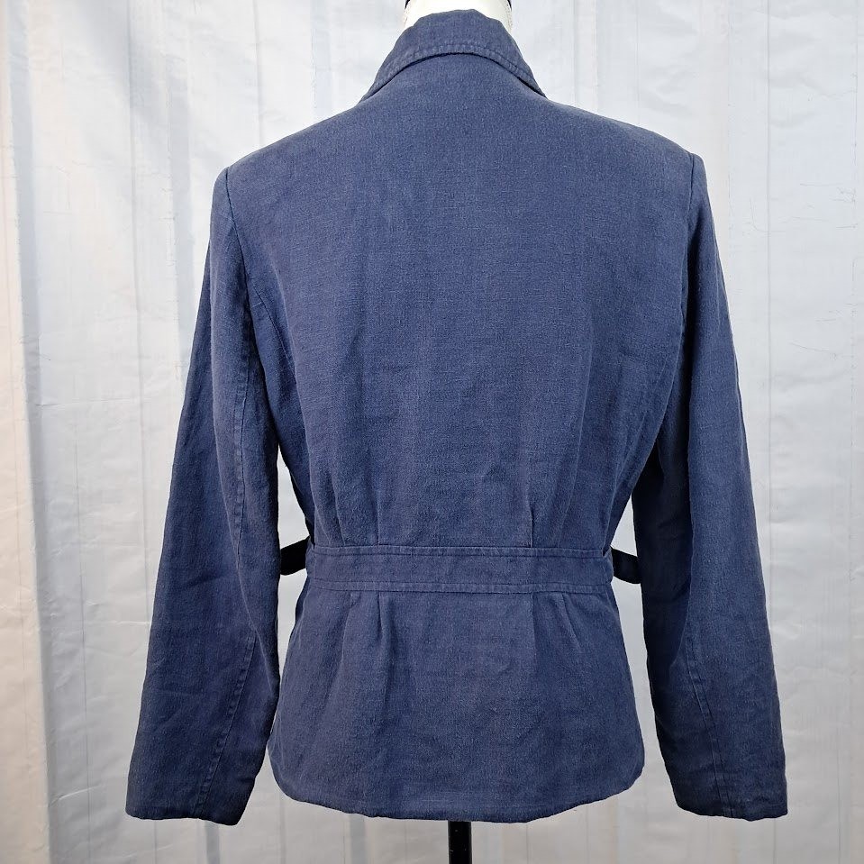 International Scene 4 Vintage Blue Zip Front Linen Utility Jacket Made in Russia