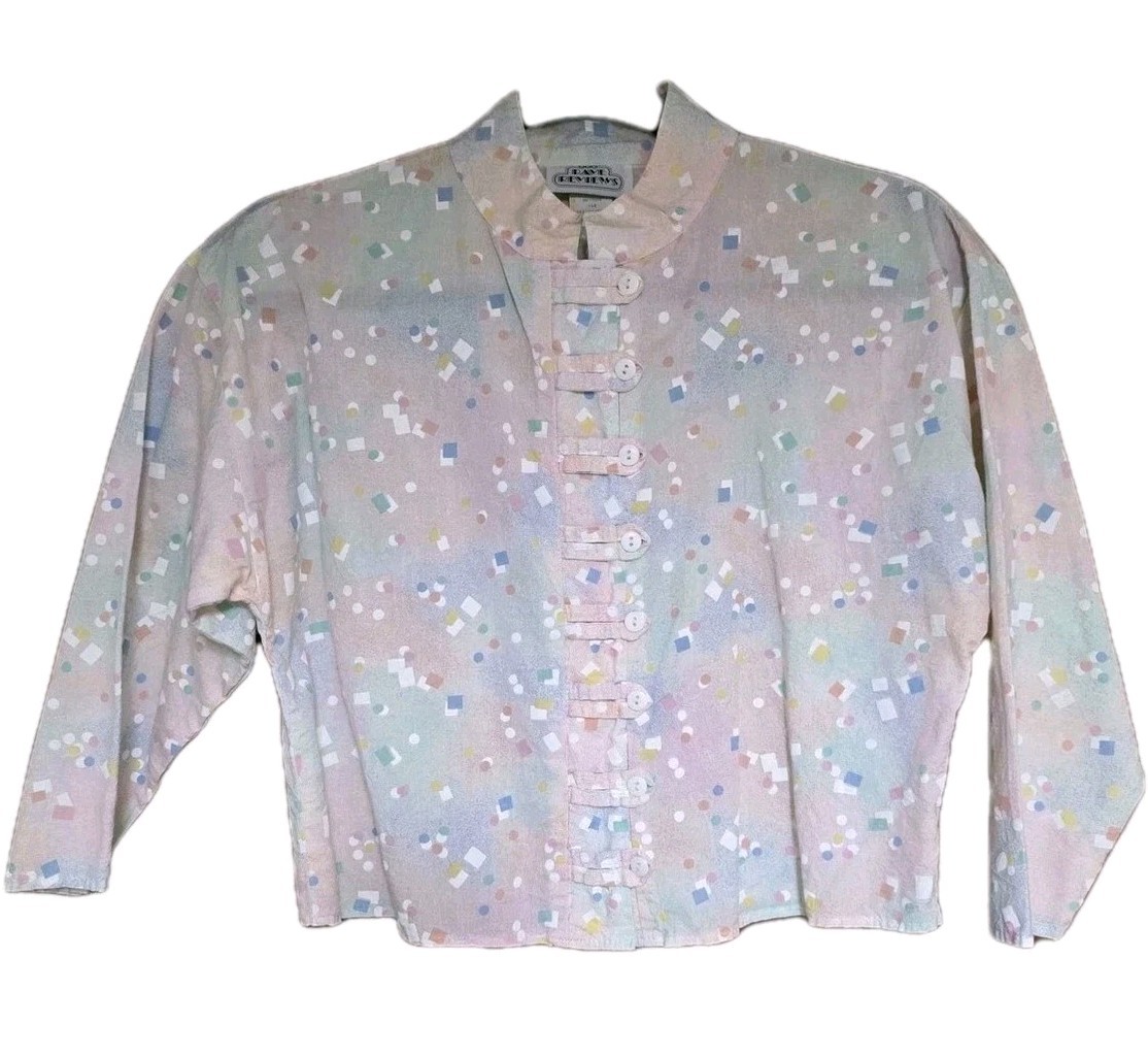 Vintage 1980s Crop Top Geometric Paint Pastels USA Women’s Retro Pop Sz Medium