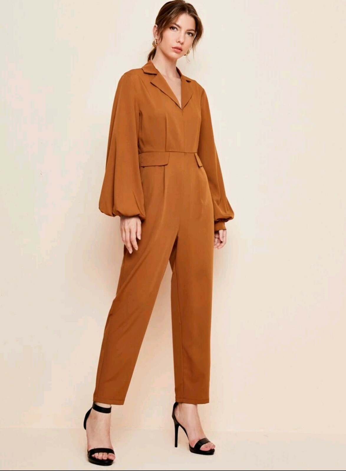 Shein Sleeve Flap Detail Jumpsuit Brown