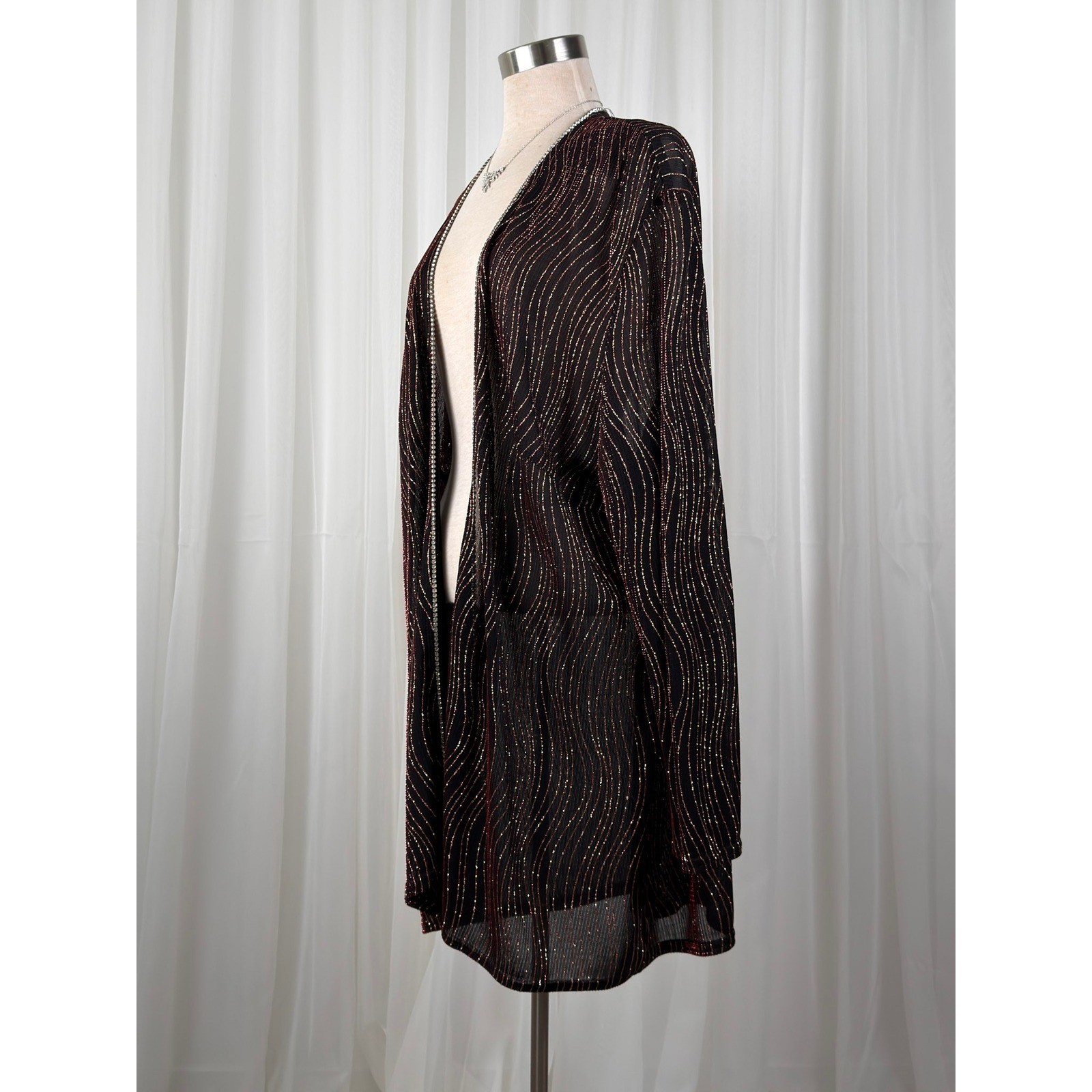 Onyx Nite Rhinestone Metallic Open Front Cardigan Duster Plus Size 24W Glam