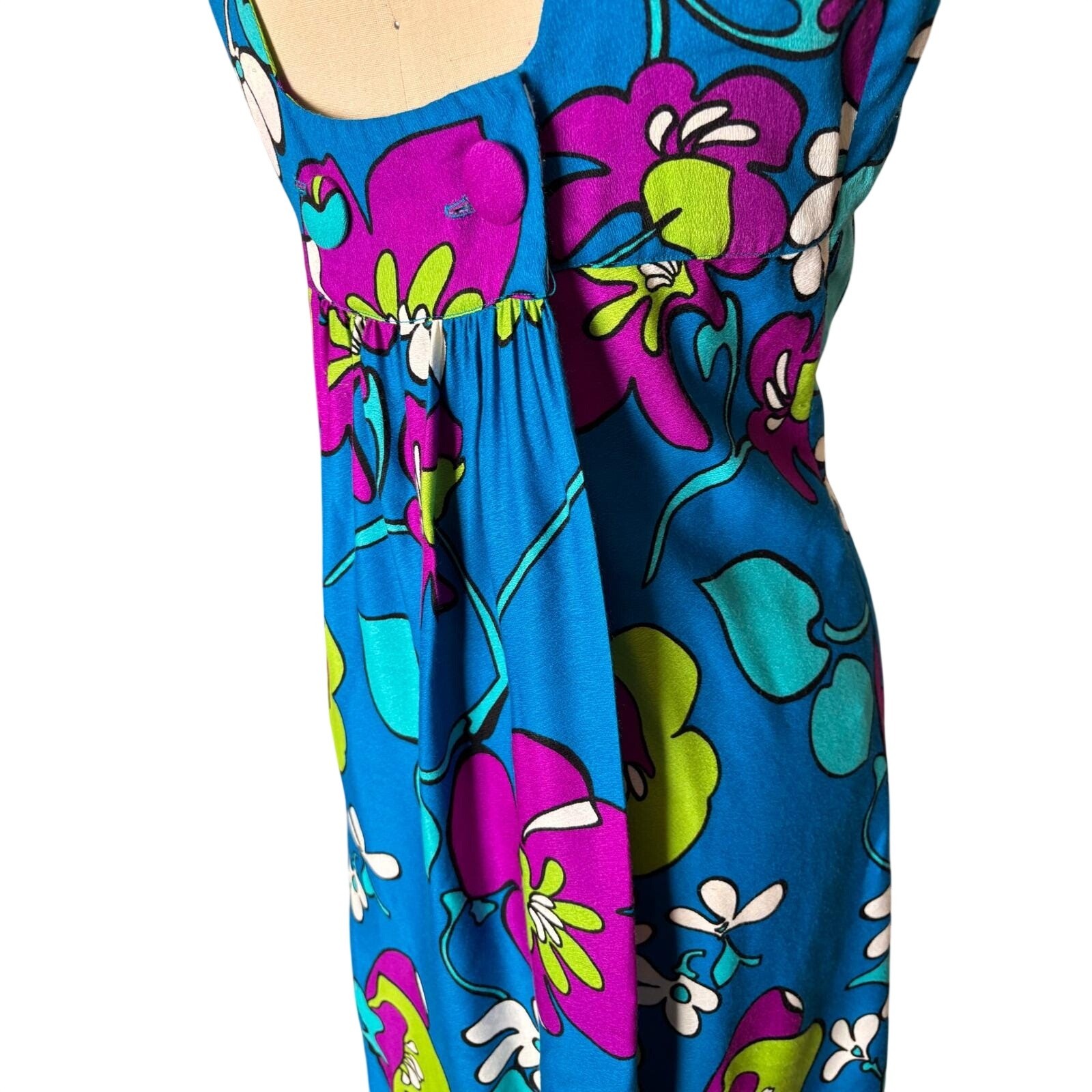 Liberty House Hawaii Psychedelic Floral Maxi Dress Blue Aloha S Vintage