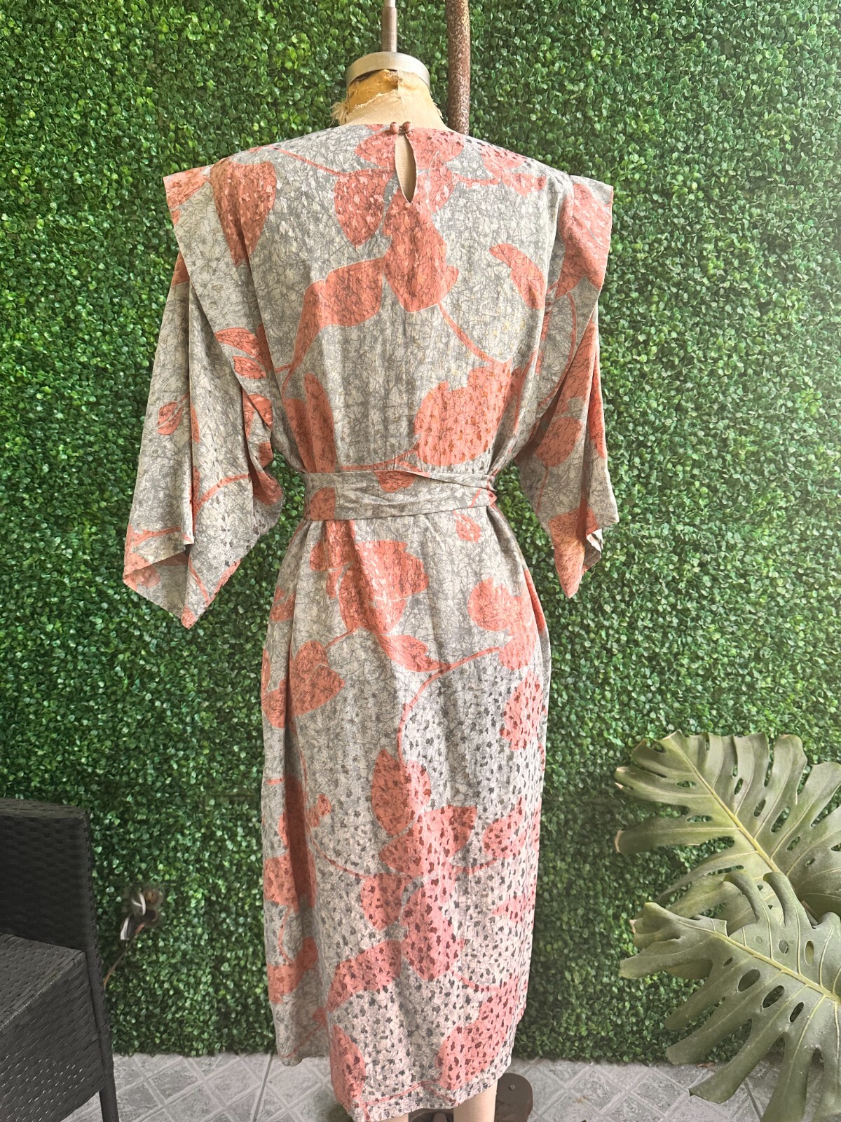 FLORA KUNG 80s Gray Pink Silk Balloon Slv Secretary Cocktail Belted Dress