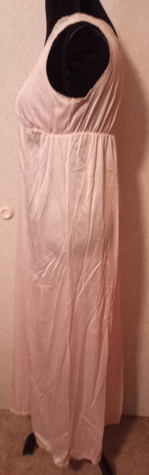 2 Vintage FANCY ME Sz S Pink Nylon Sheer Cream Lace Long Nightgown Slip Dress