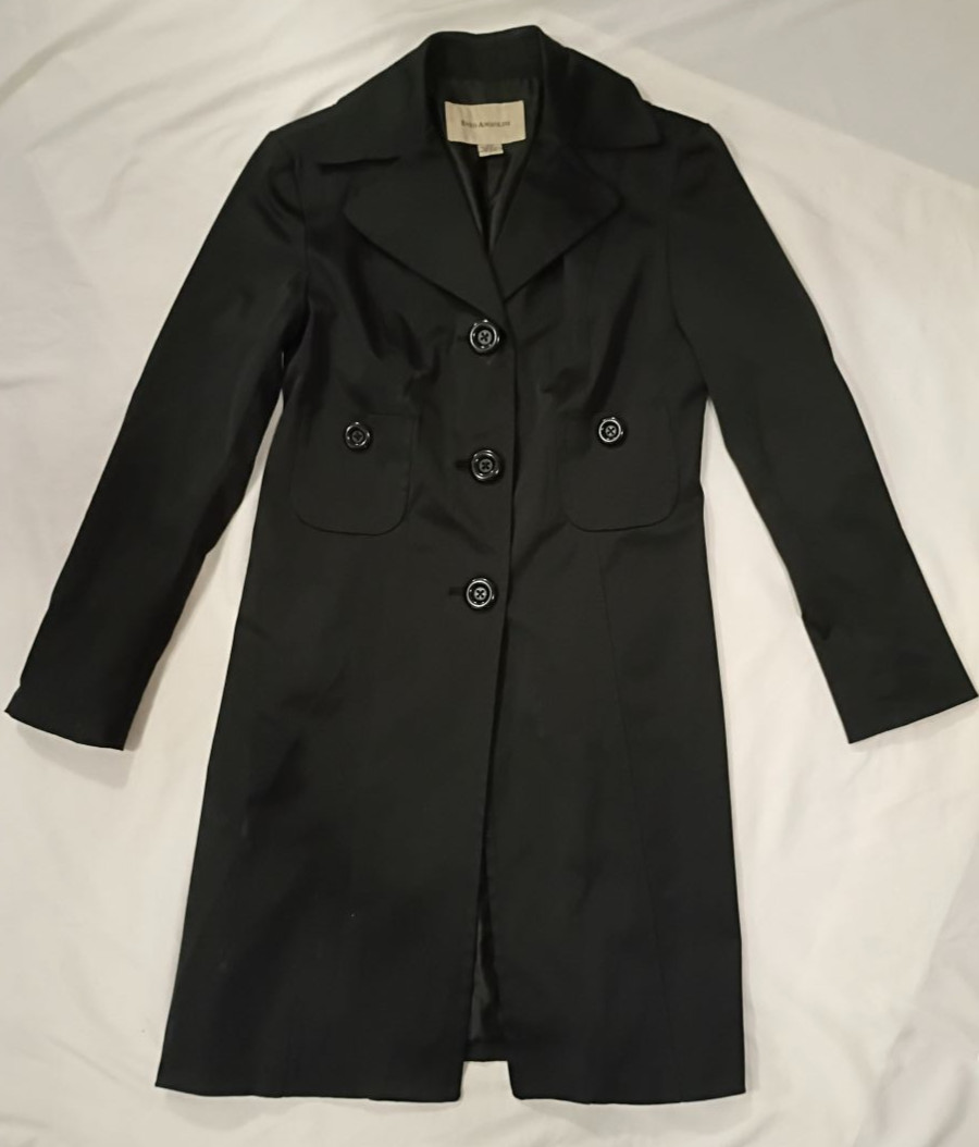 Enzo Angiolini Jacket Women Size Small Black Trench Coat Button Front Tailored