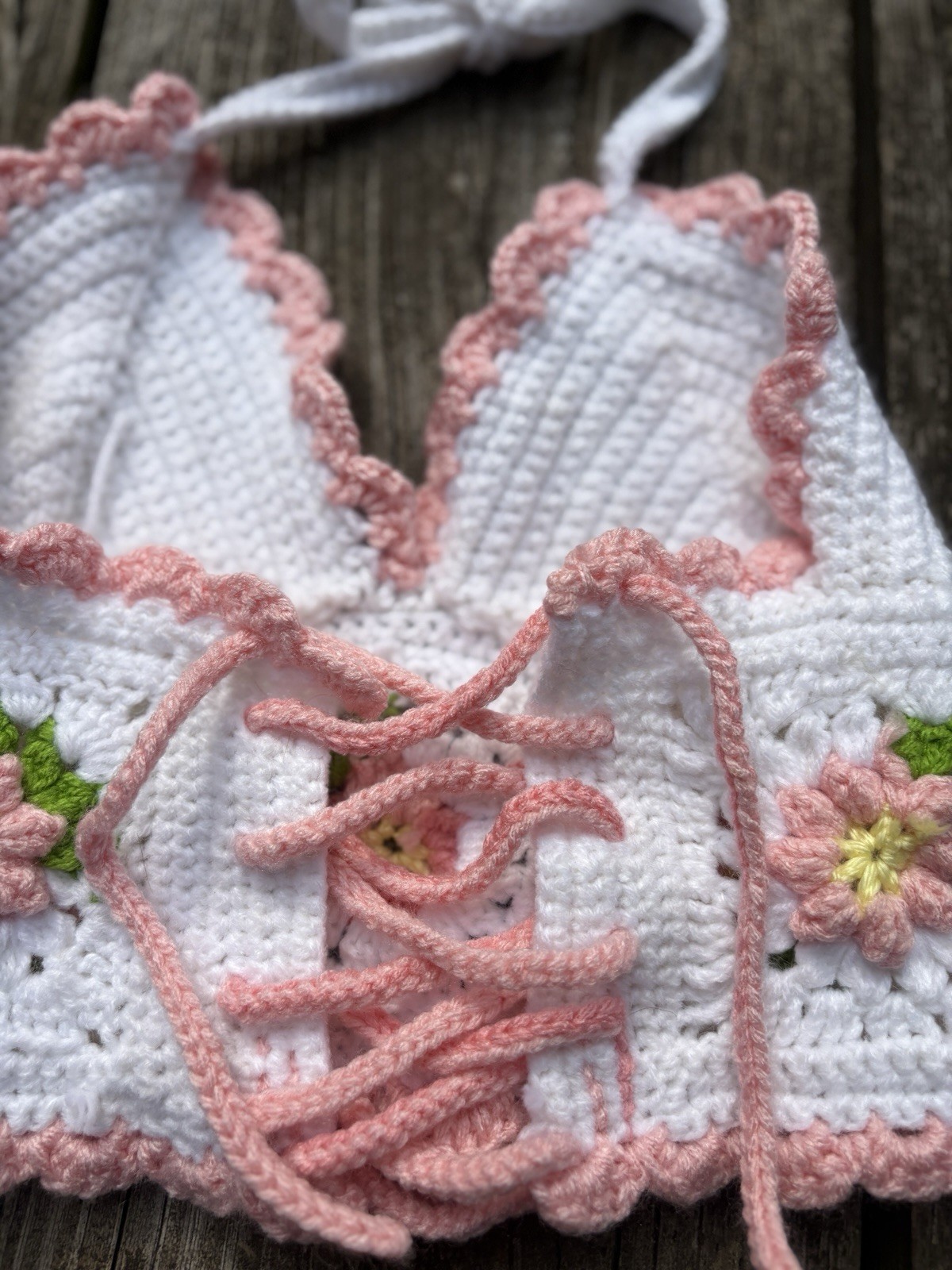 Halter Bra Top sm/xs VTG 1970s Afghan Crochet Granny Squares Hippie Festival