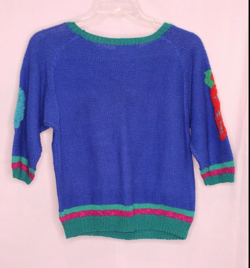 VTG JENNIFER REED MULTI-COLOR FLORAL ROUND NECK SHORT SLEEVE SWEATER SZ L #P249
